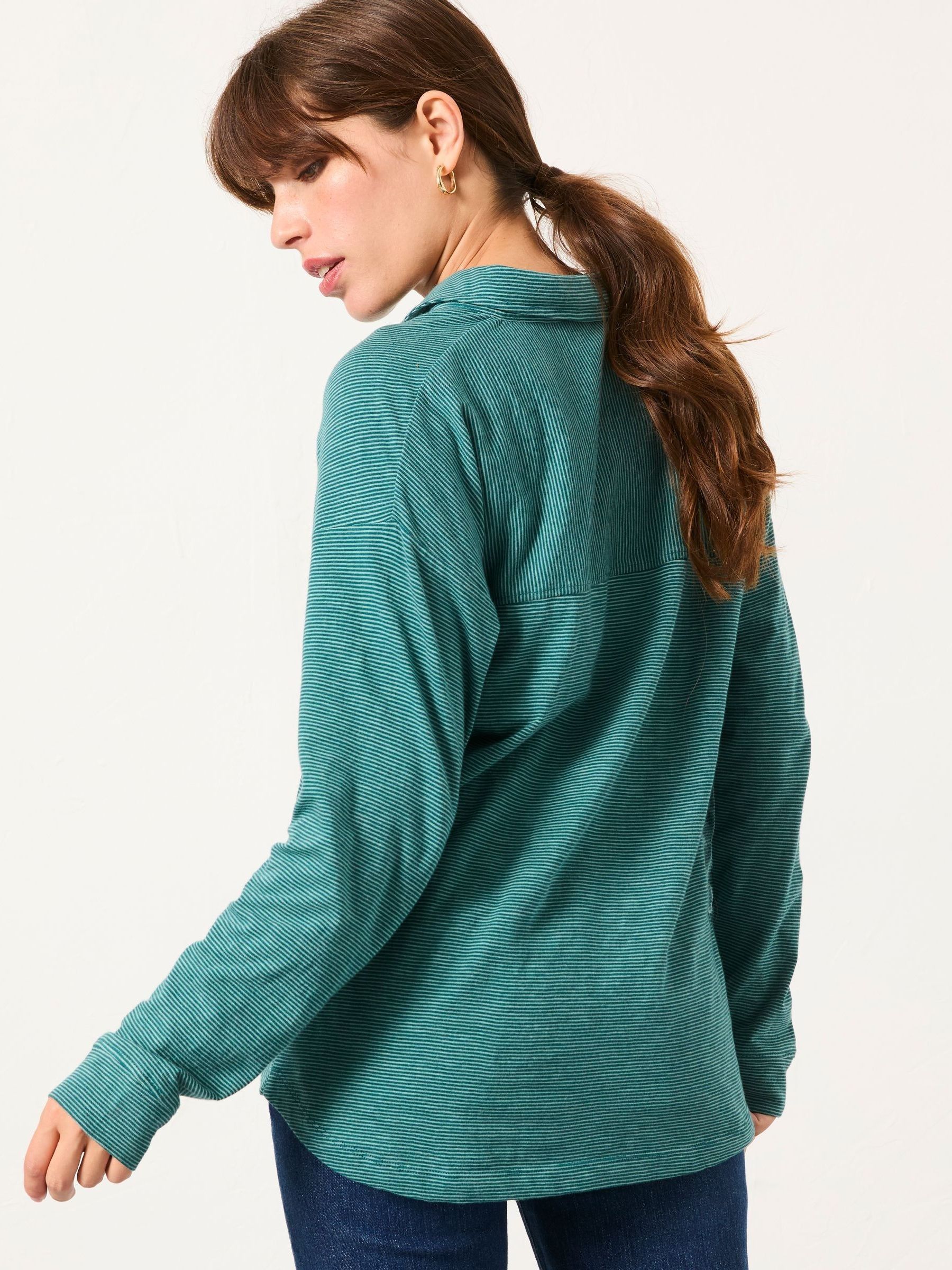 Teal Blue Stripe Jersey Shirt - Image 2 of 5