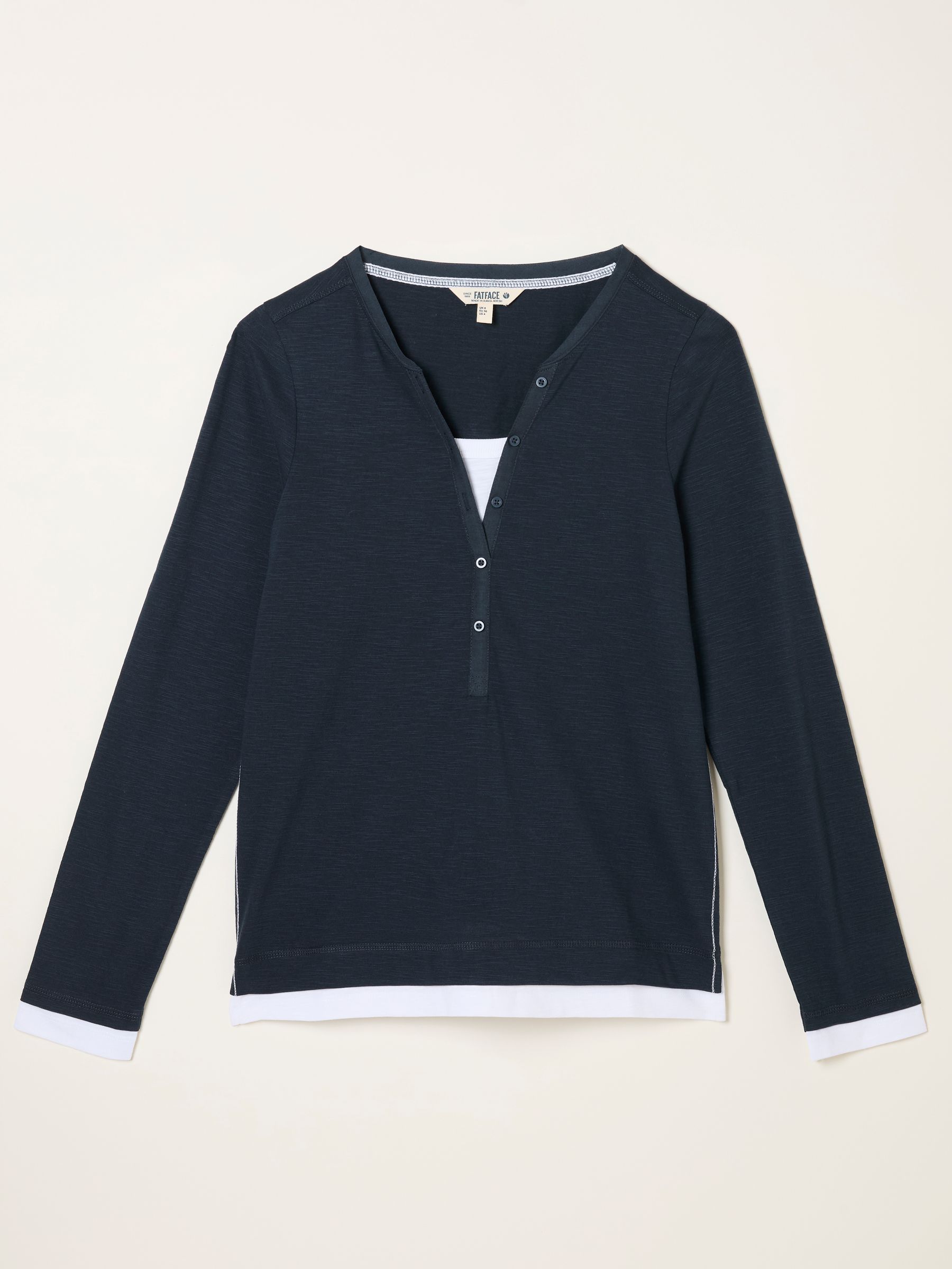 Navy Mock Henley V-neck Top | FatFace USA