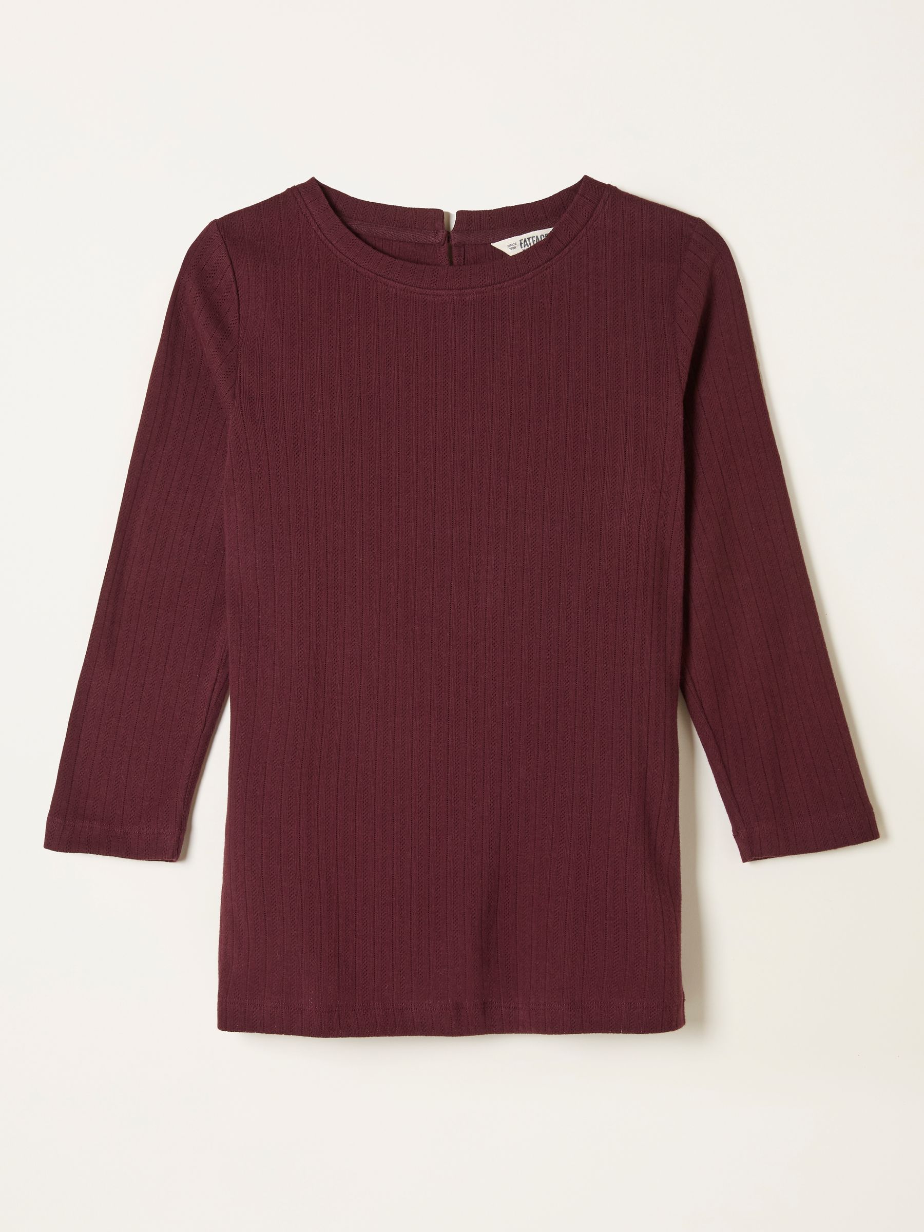 Callie Burgundy Pointelle 3/4 Sleeve T Shirt - Image 5 of 5