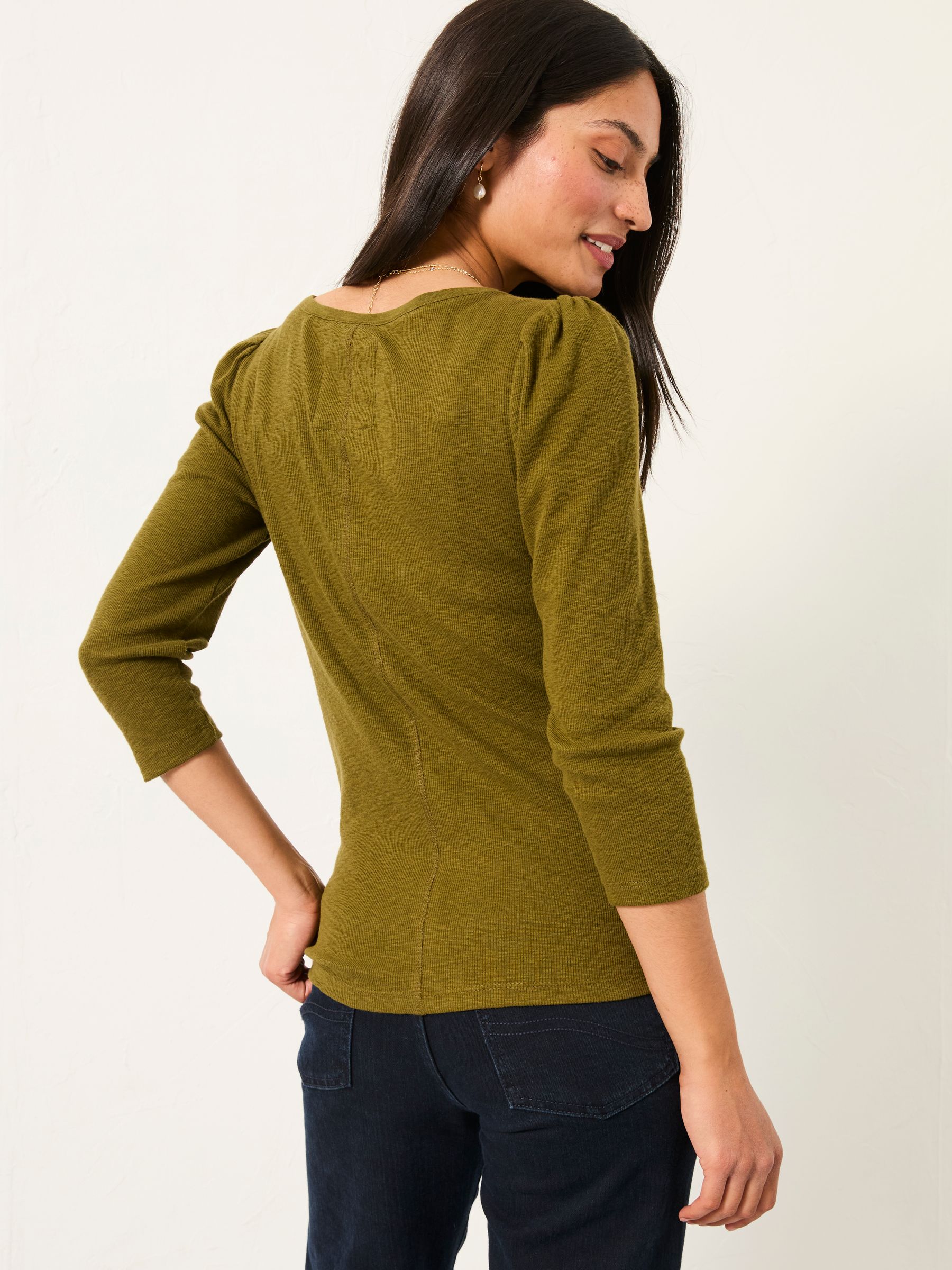 Connie Olive Green Henley Top - Image 2 of 5