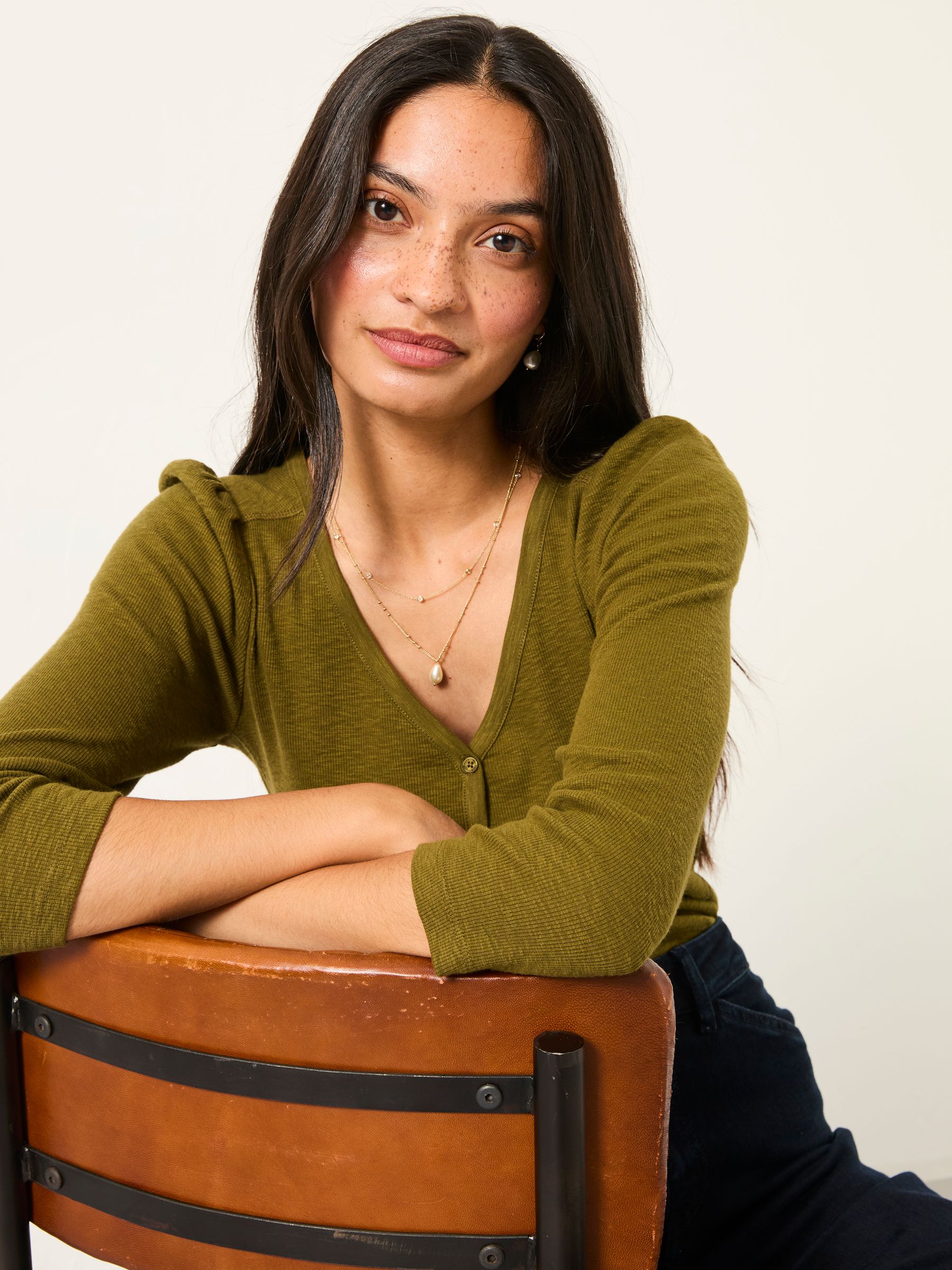 Connie Olive Green Henley Top - Image 4 of 5