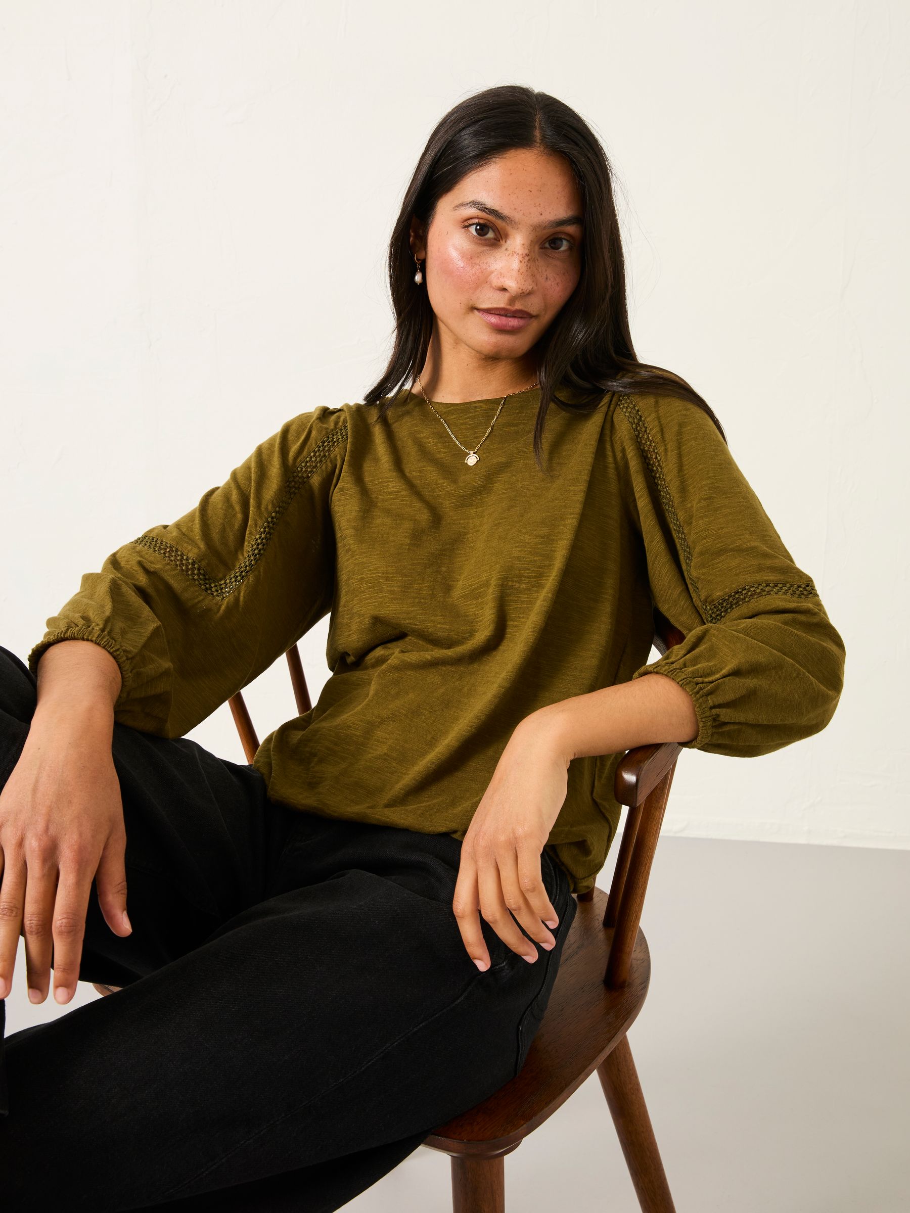 Cassie Olive Green Broderie Top - Image 5 of 6