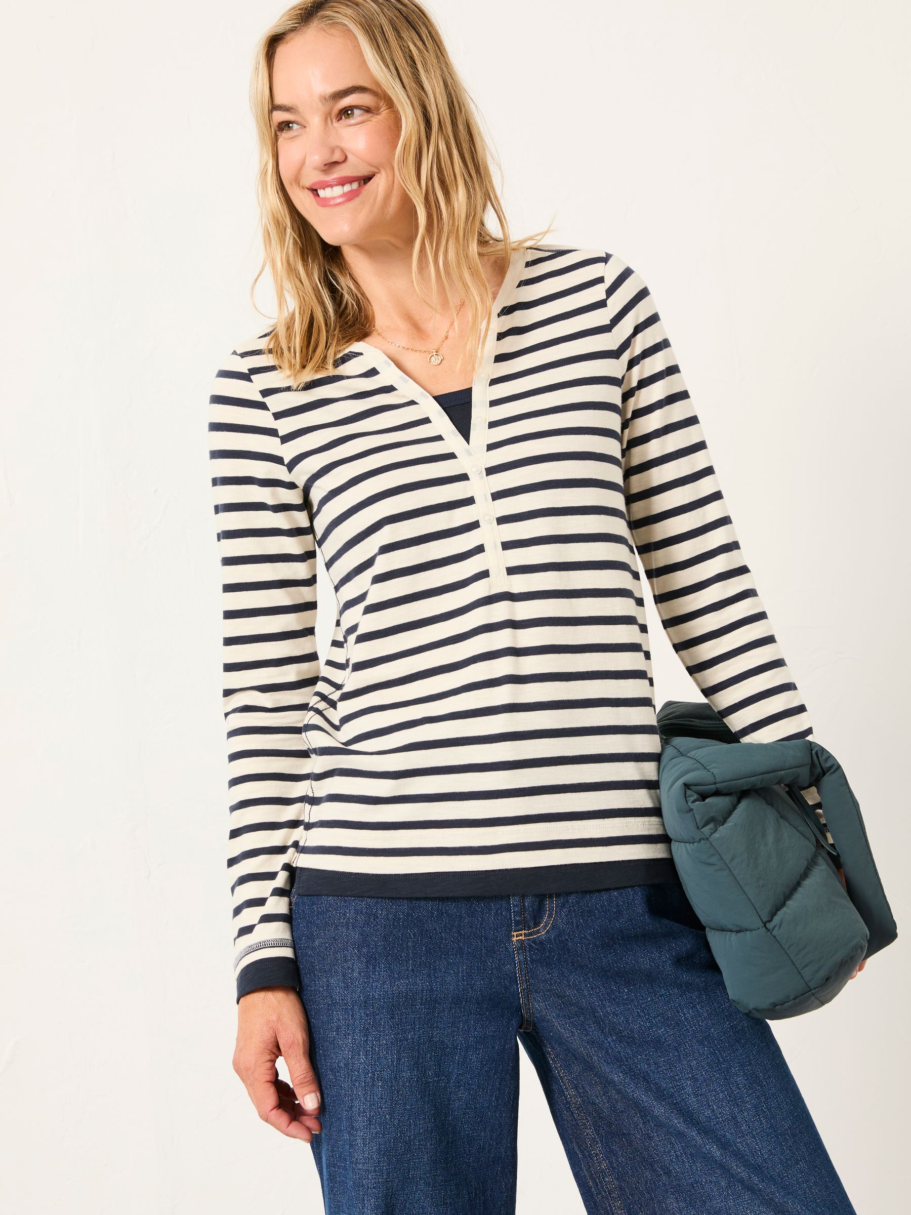 Blue Stripe Mock Henley Top - Image 2 of 6