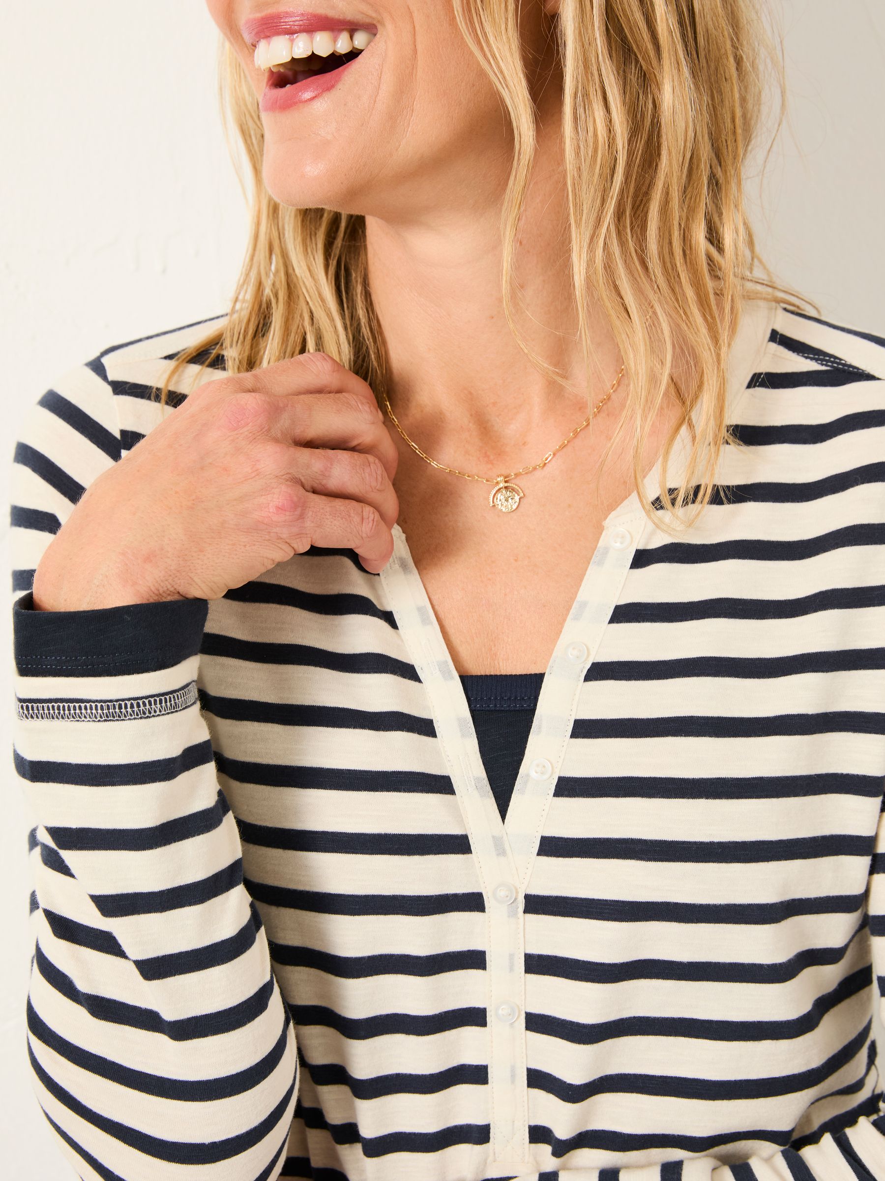 Blue Stripe Mock Henley Top - Image 5 of 6