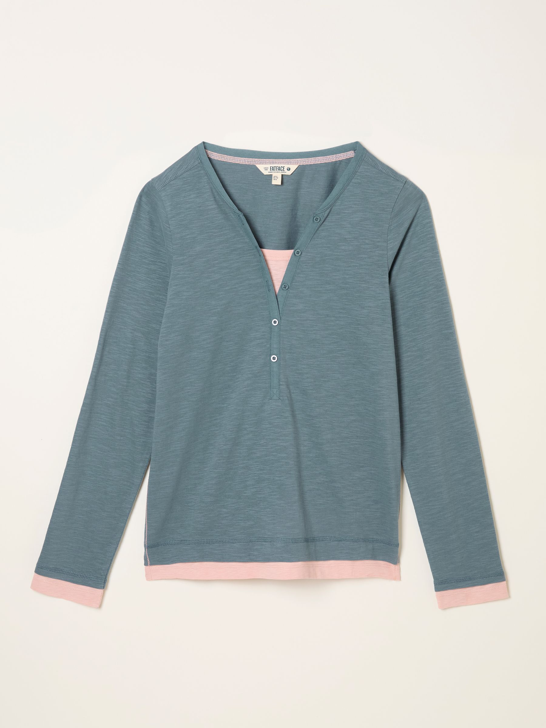 Graphite Grey Mock Henley V-neck Top | FatFace