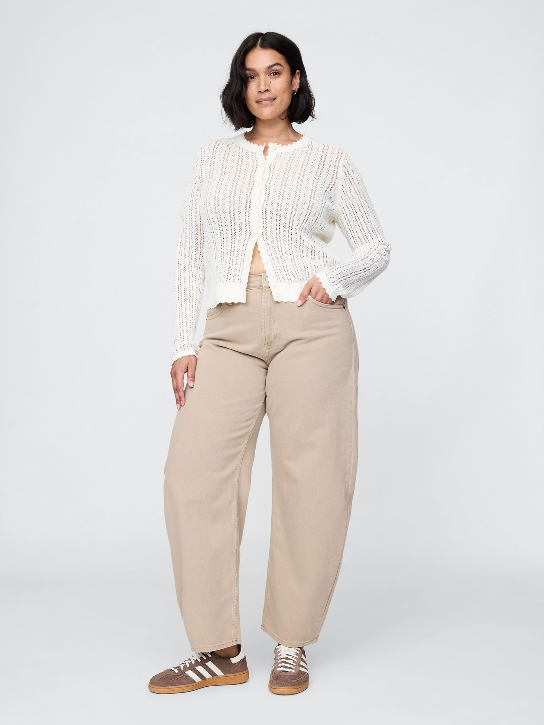 Beige High Waisted Barrel Jeans - Image 5 of 8