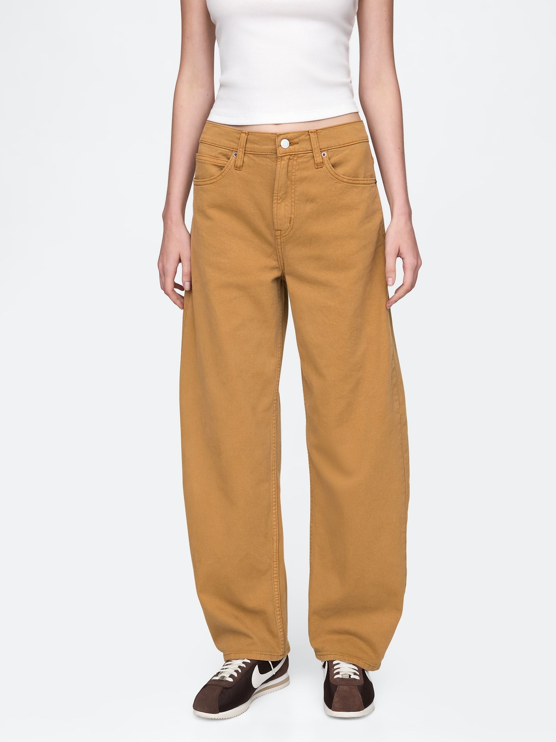 Brown High Waisted Barrel Jeans - Image 1 of 8