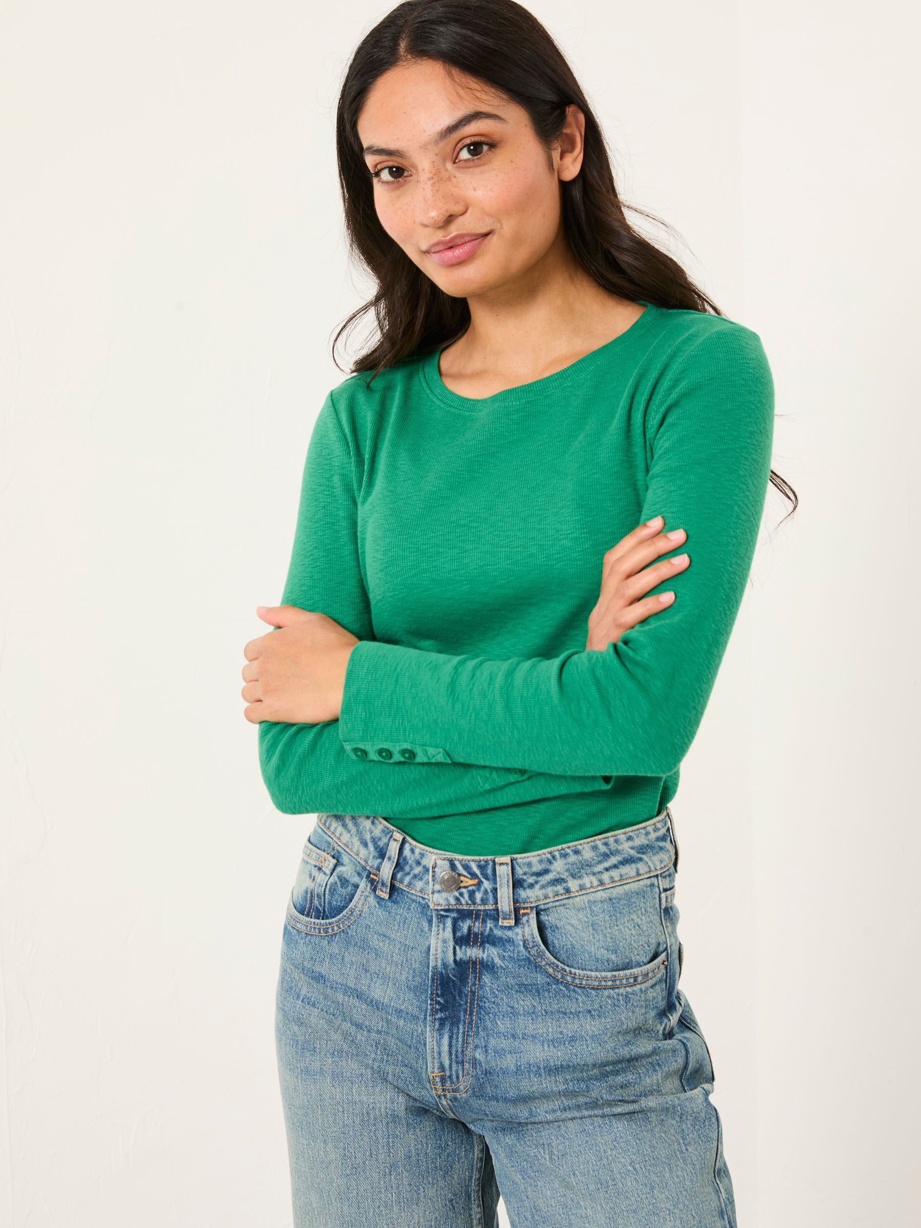 V&A | FatFace Callie Emerald Green Long Sleeve Top - Image 1 of 1