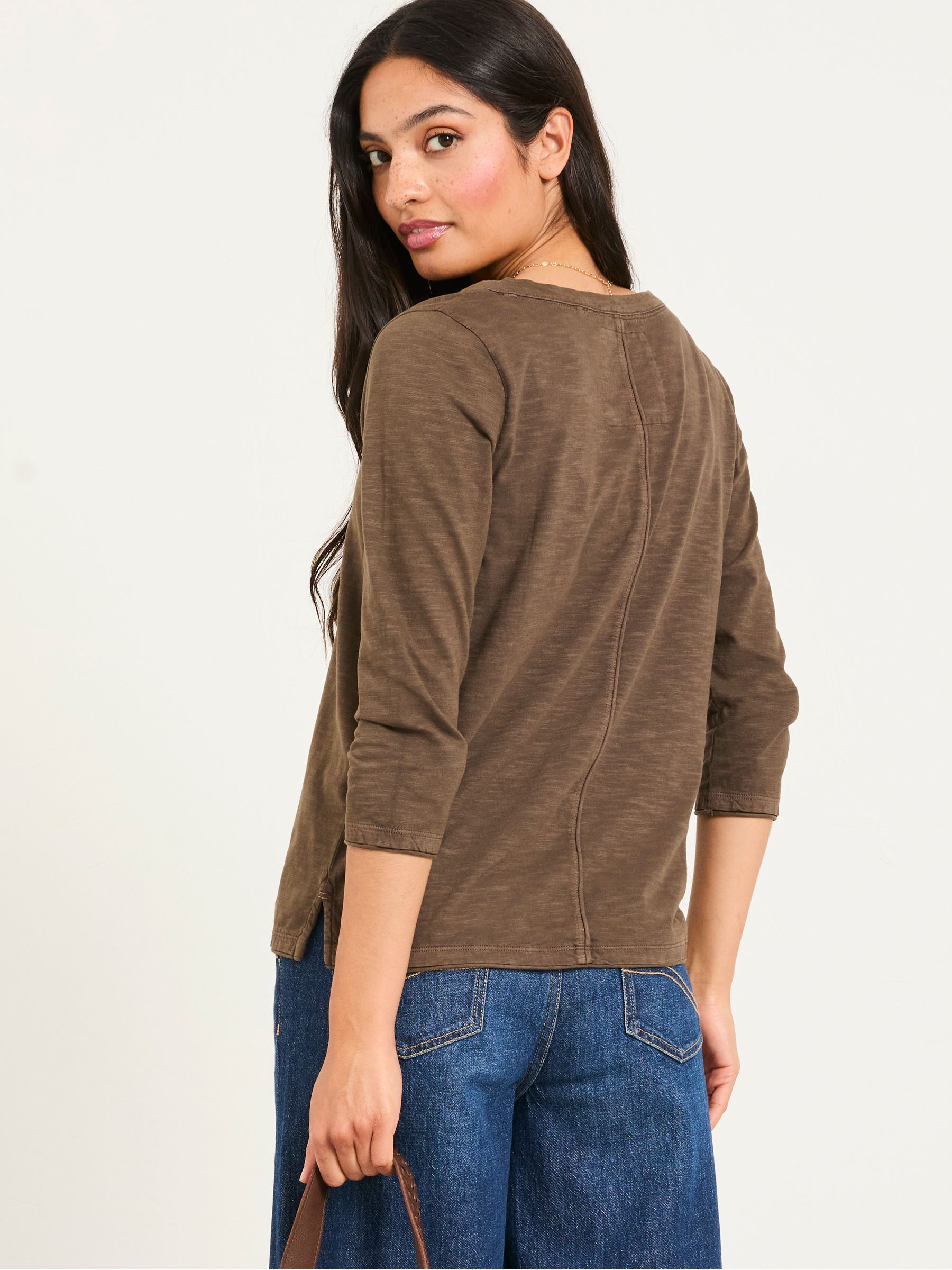 Aster Chocolate Brown 3/4 Sleeve T Shirt - Image 2 of 5 Aster Chocolate Brown 3/4 Sleeve T Shirt - Image 2 of 5