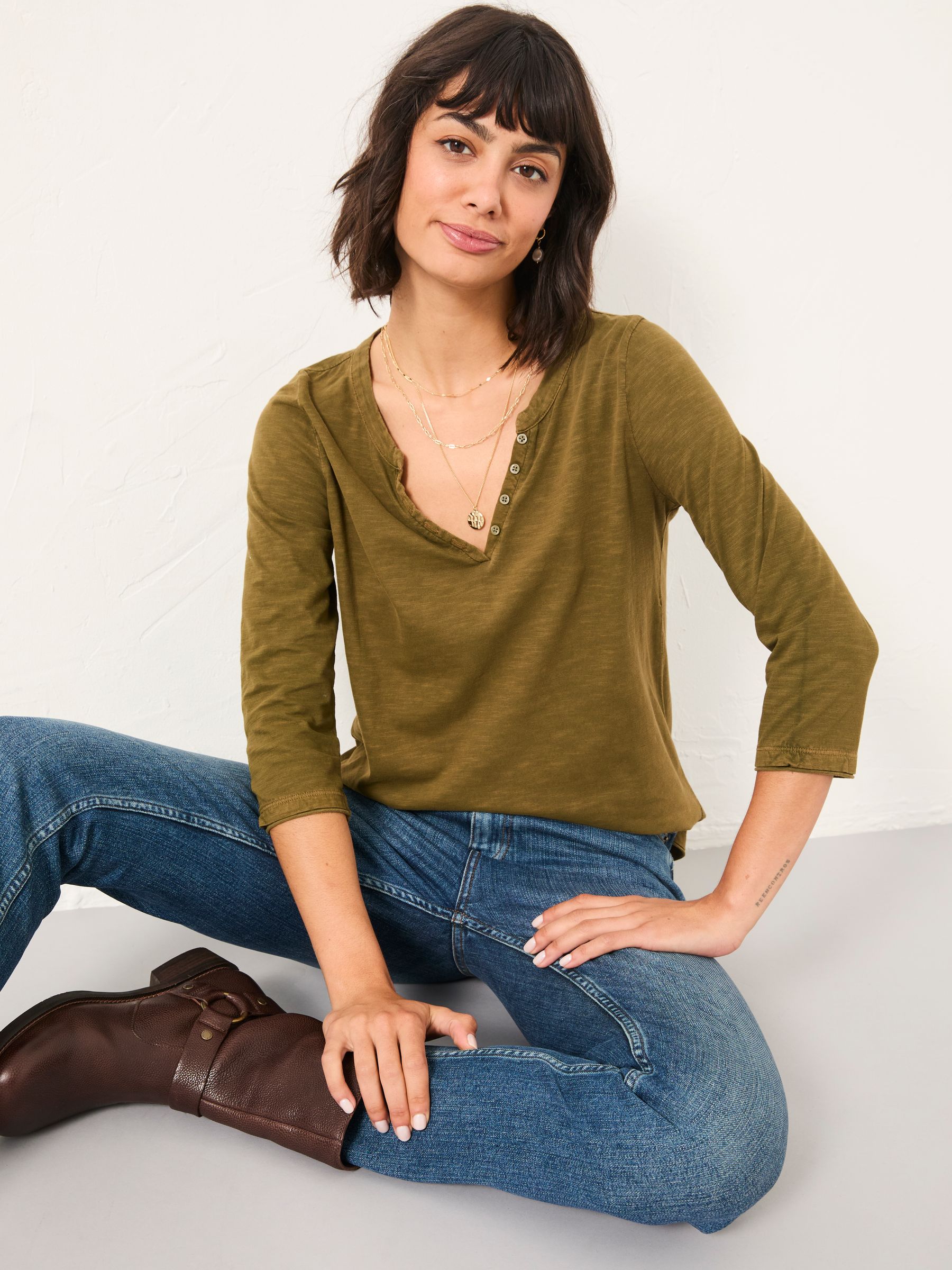 Aster Olive Green 3/4 Sleeve T Shirt - Image 3 of 5