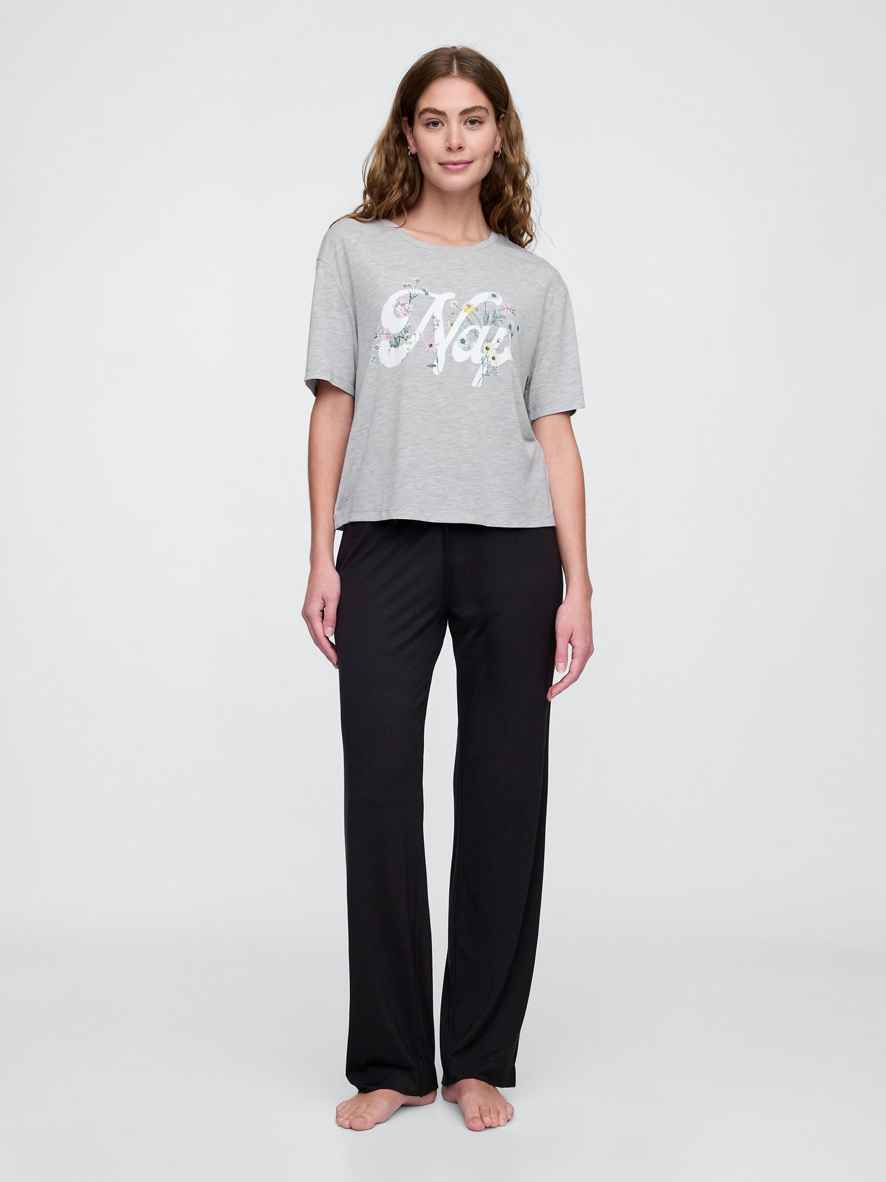 Grey Floral Short Sleeve Pyjama T-Shirt - Image 3 of 3