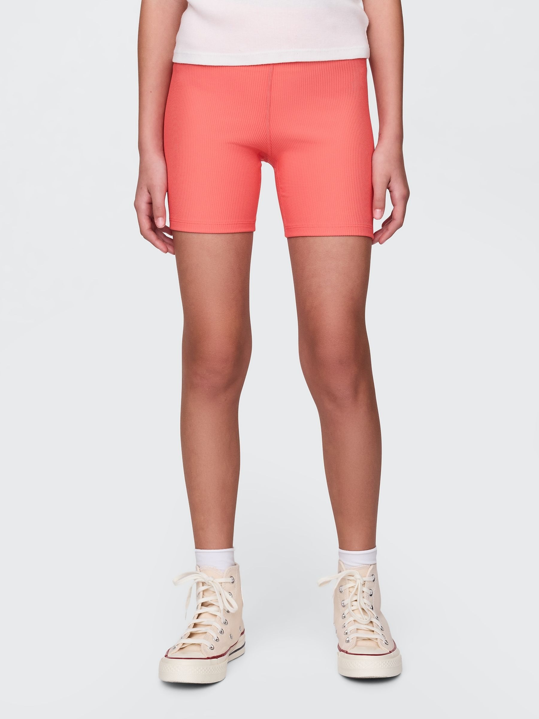 Coral Pink Rib Biker Shorts (4-13yrs) - Image 1 of 5