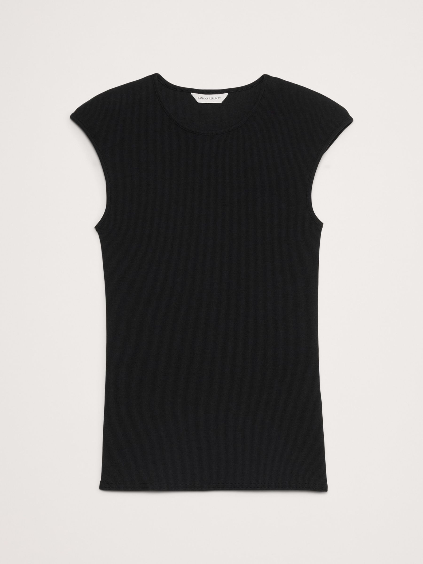 Banana Republic Black Ribbed Cap-Sleeve T-Shirt - Image 4 of 4