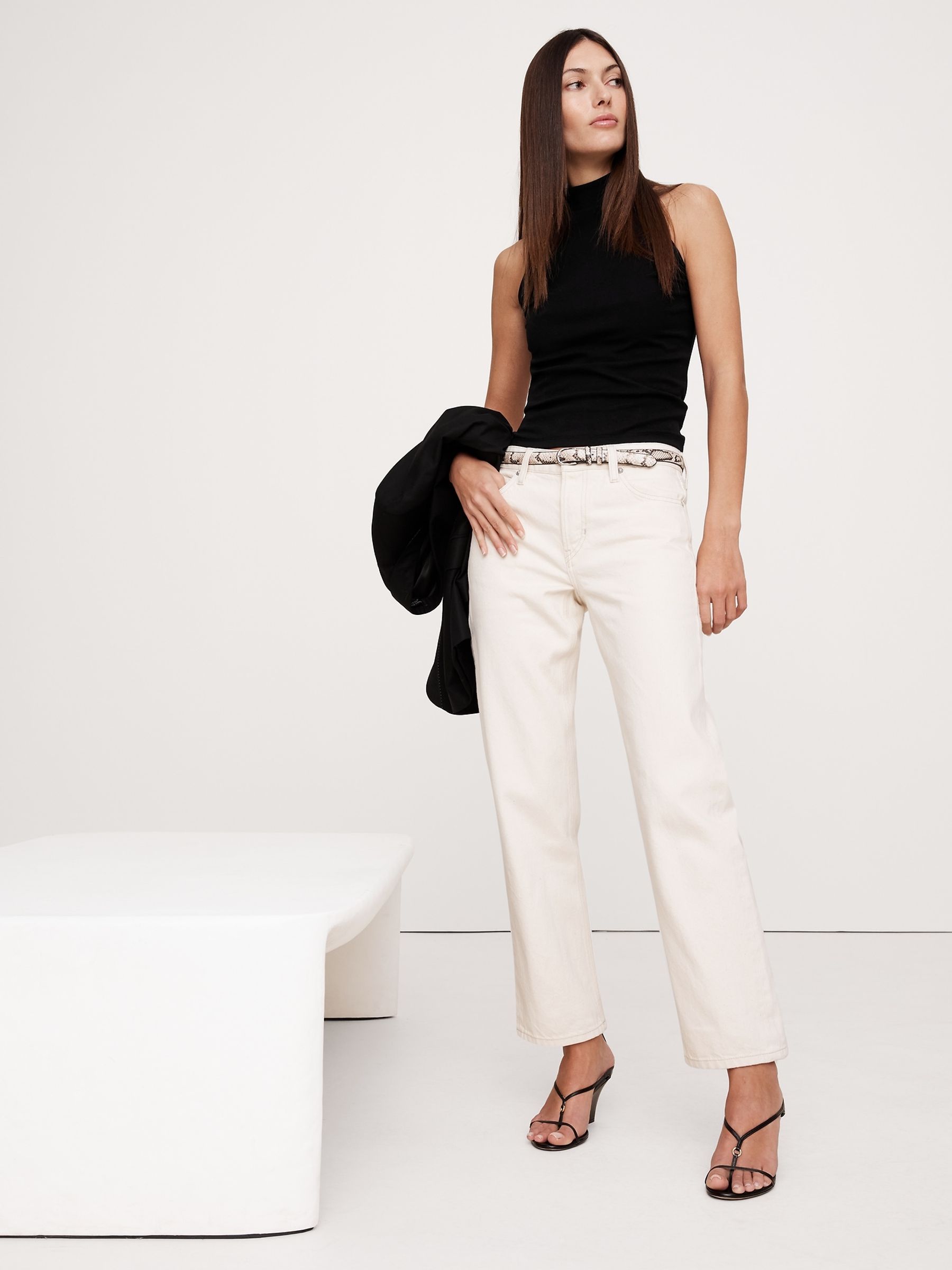 Banana Republic Black Refined Mock-Neck Tank Top - Image 1 of 4