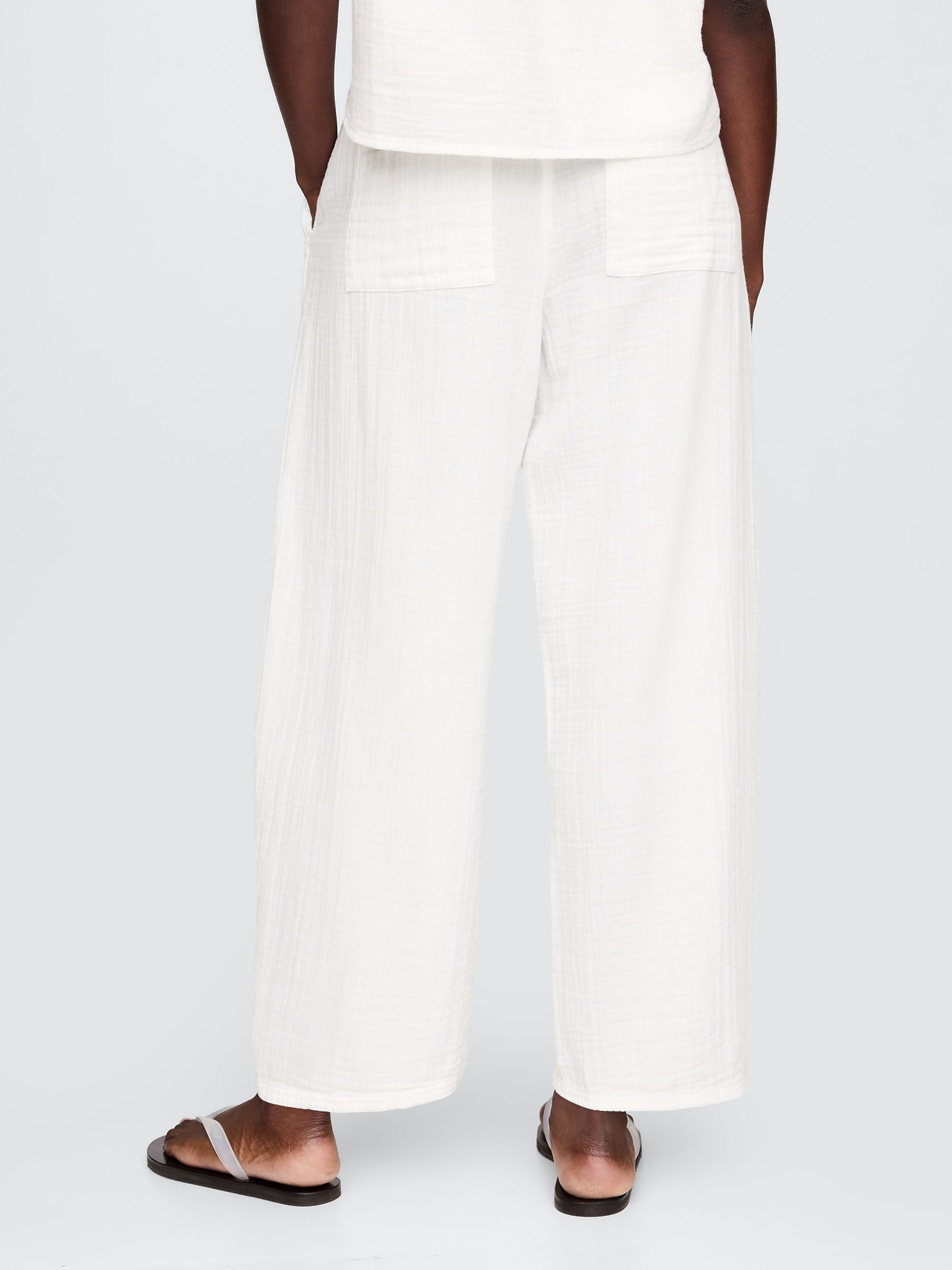 White 100% Cotton Crinkle Gauze Easy Barrel Trousers - Image 2 of 8
