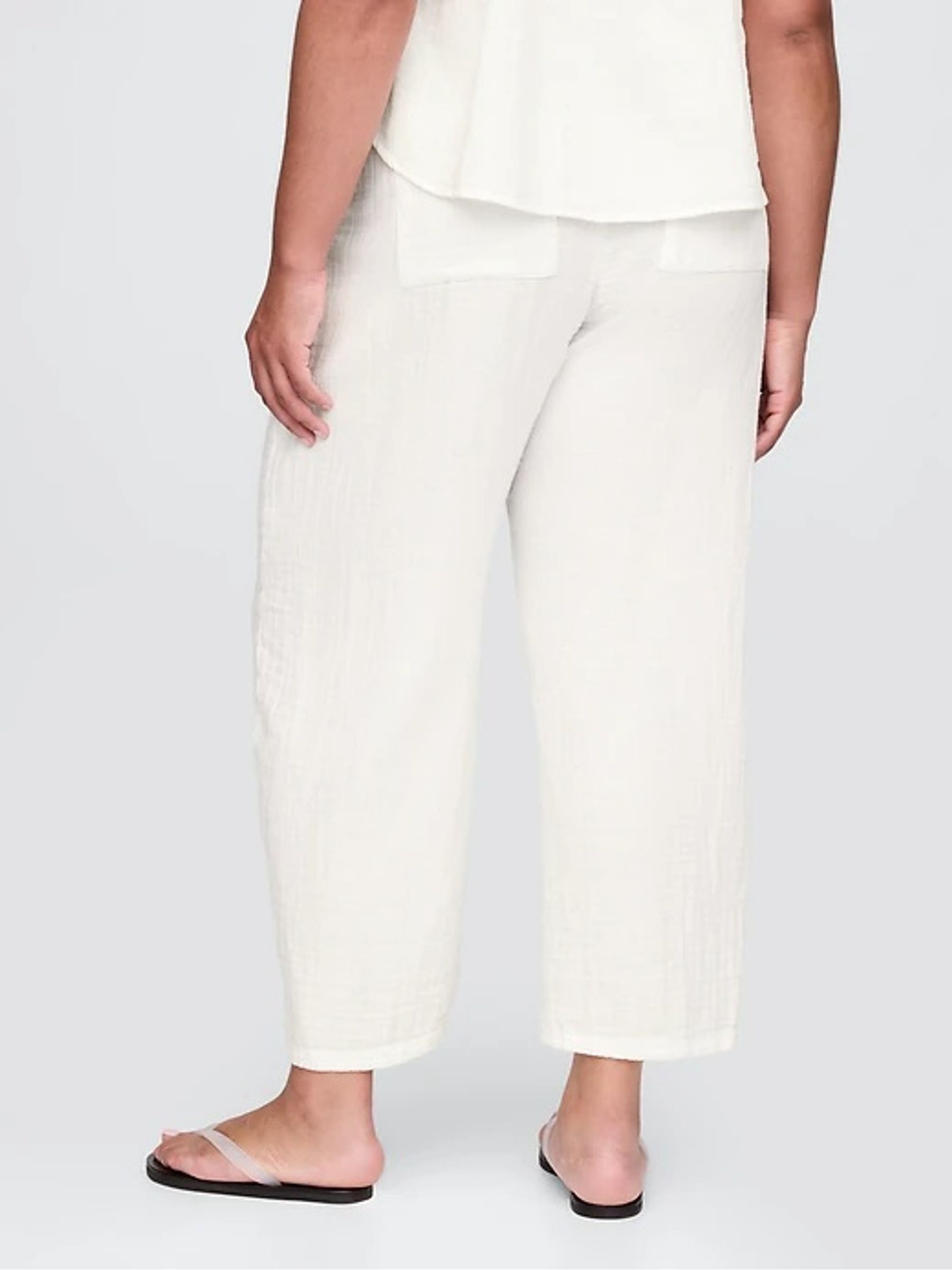 White 100% Cotton Crinkle Gauze Easy Barrel Trousers - Image 6 of 8