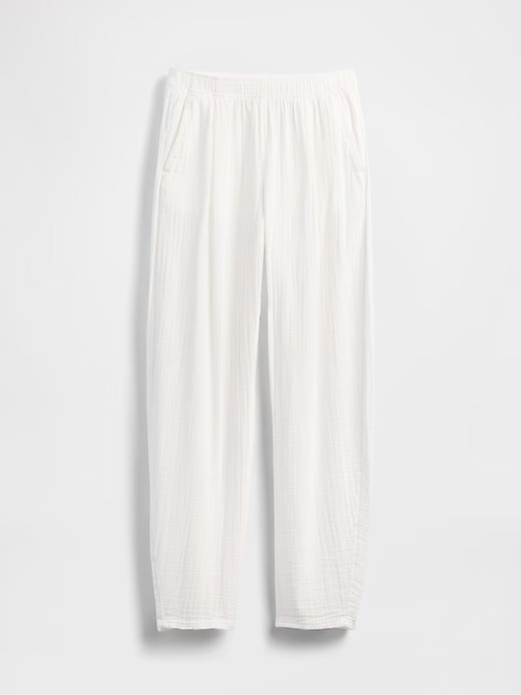 White 100% Cotton Crinkle Gauze Easy Barrel Trousers - Image 7 of 8