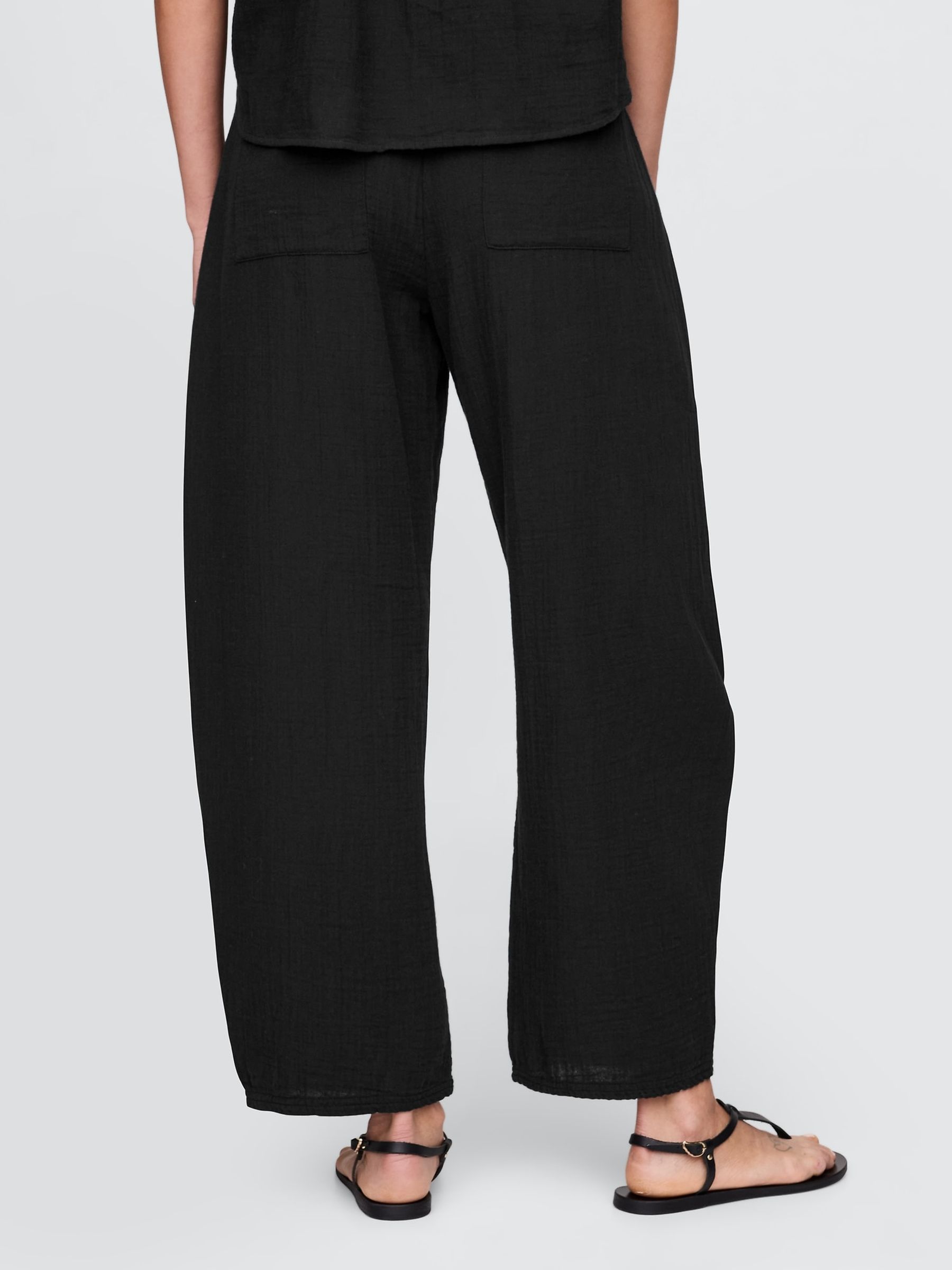 Black 100% Cotton Crinkle Gauze Easy Barrel Trousers - Image 3 of 5