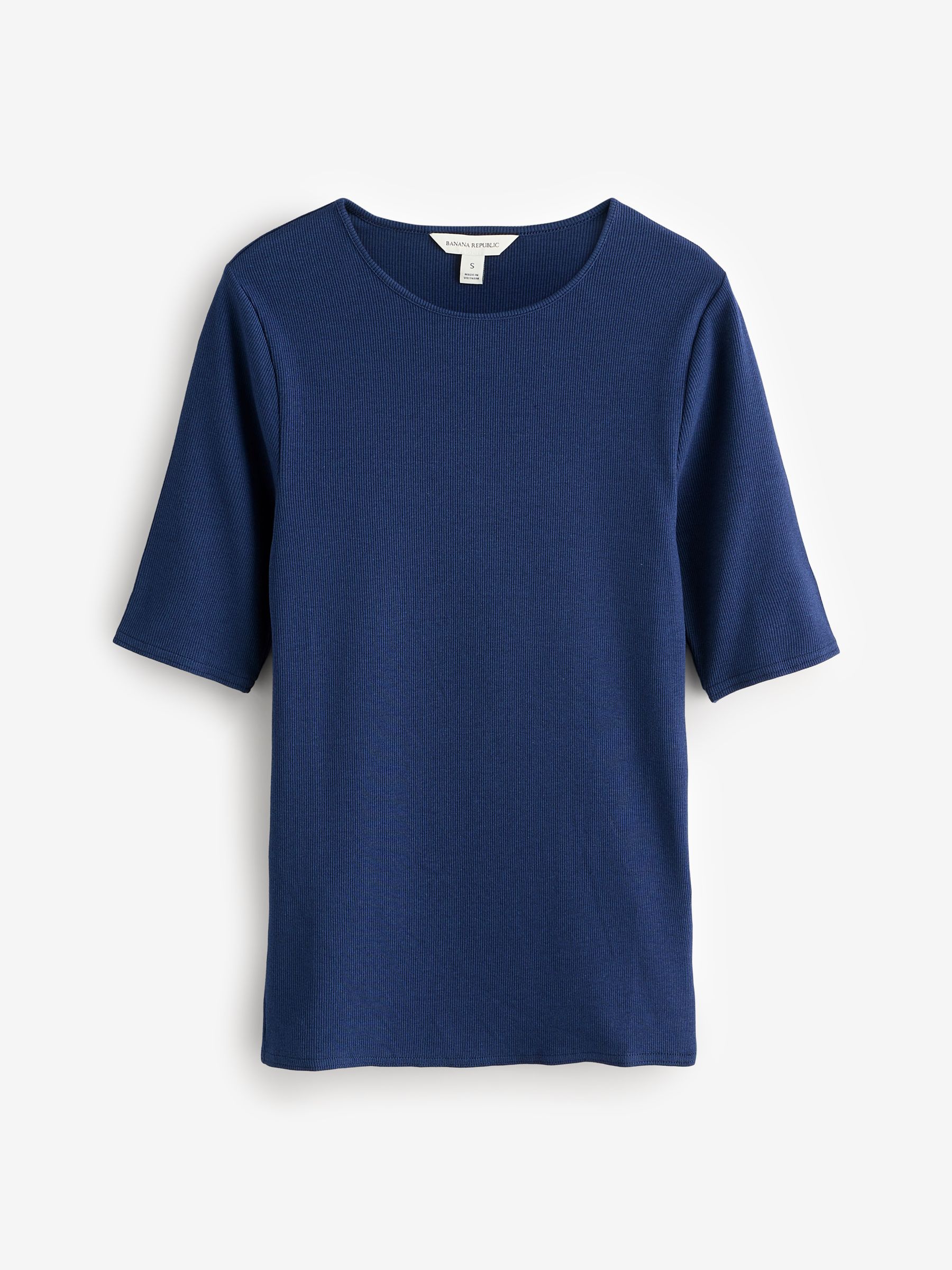 Banana Republic Navy Blue Ribbed Elbow-Sleeve T-Shirt - Image 1 of 4