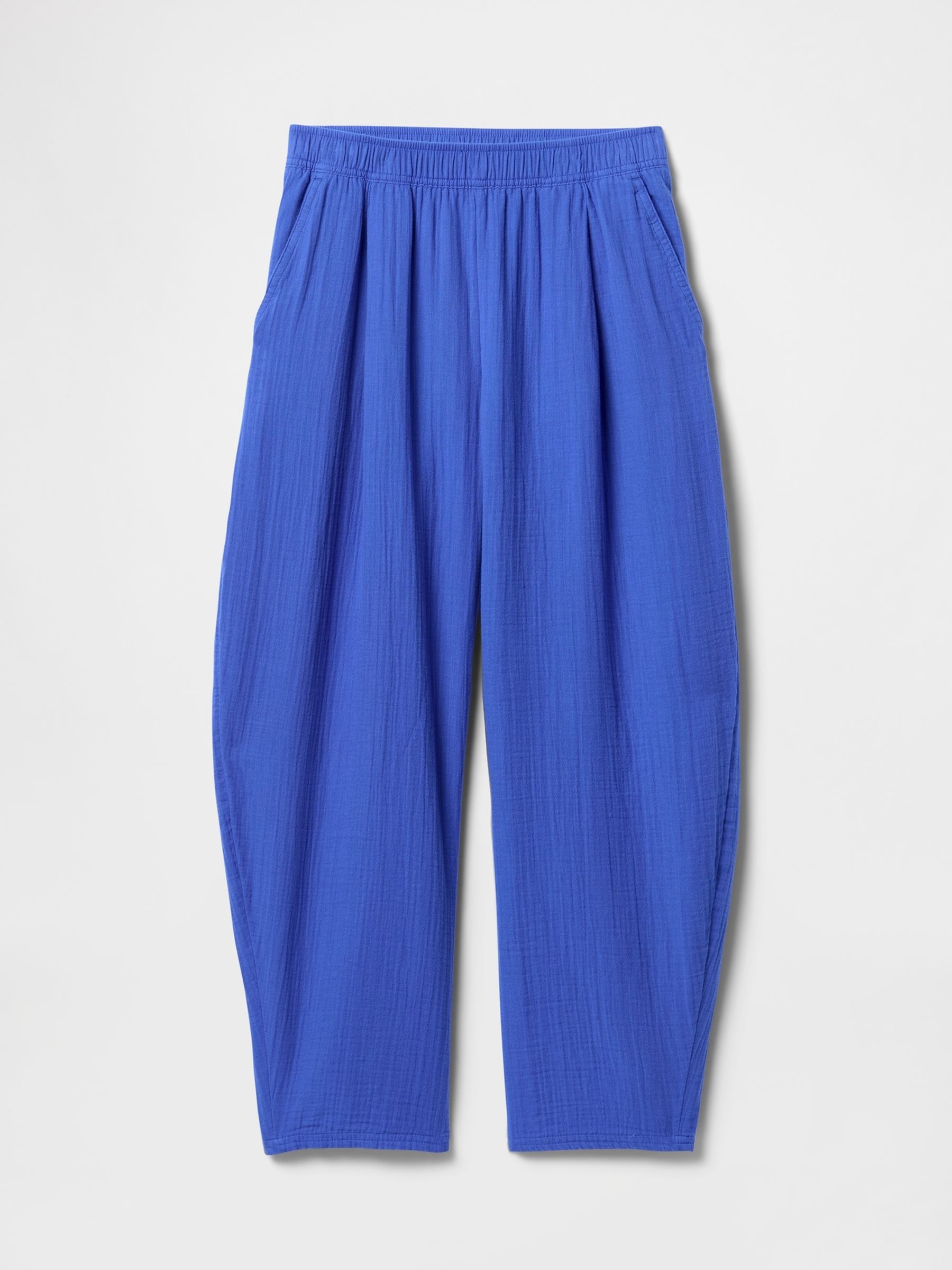 Blue 100% Cotton Crinkle Gauze Easy Barrel Trousers - Image 7 of 11