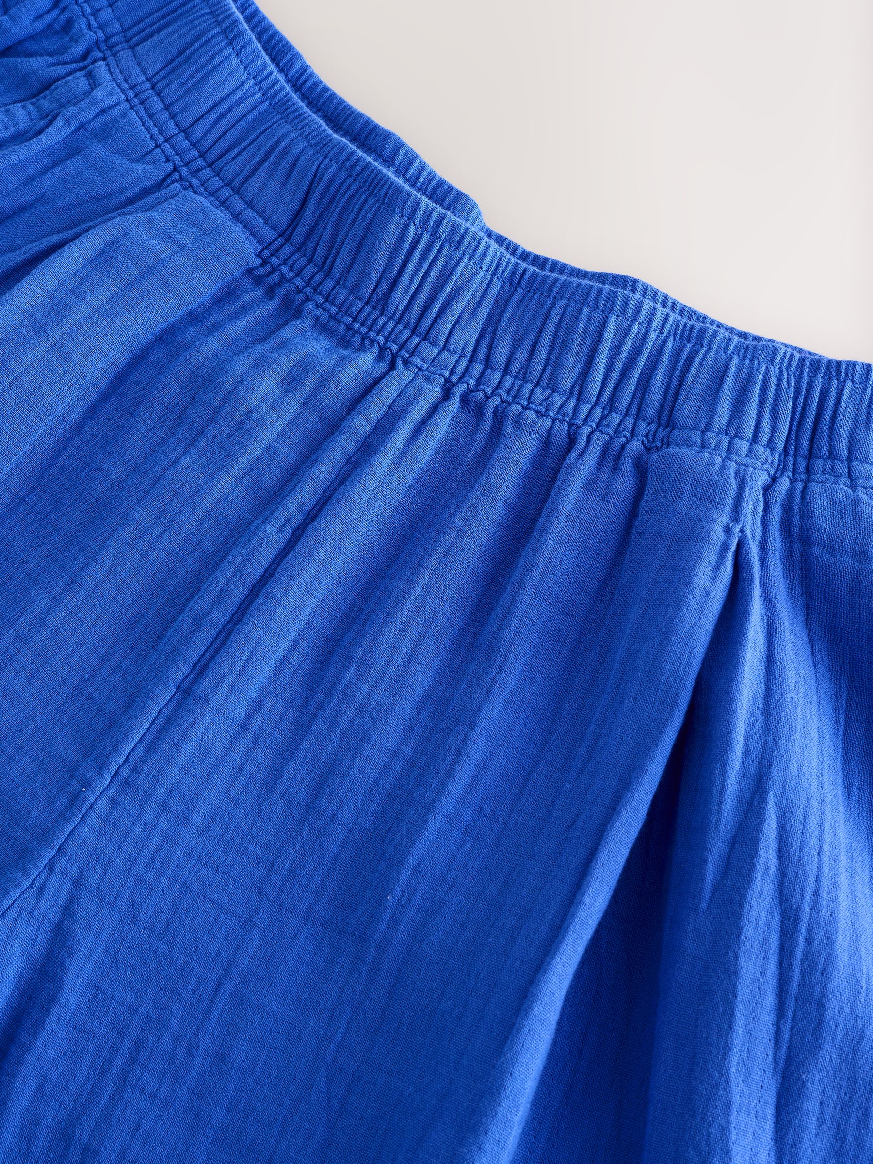 Blue 100% Cotton Crinkle Gauze Easy Barrel Trousers - Image 8 of 11