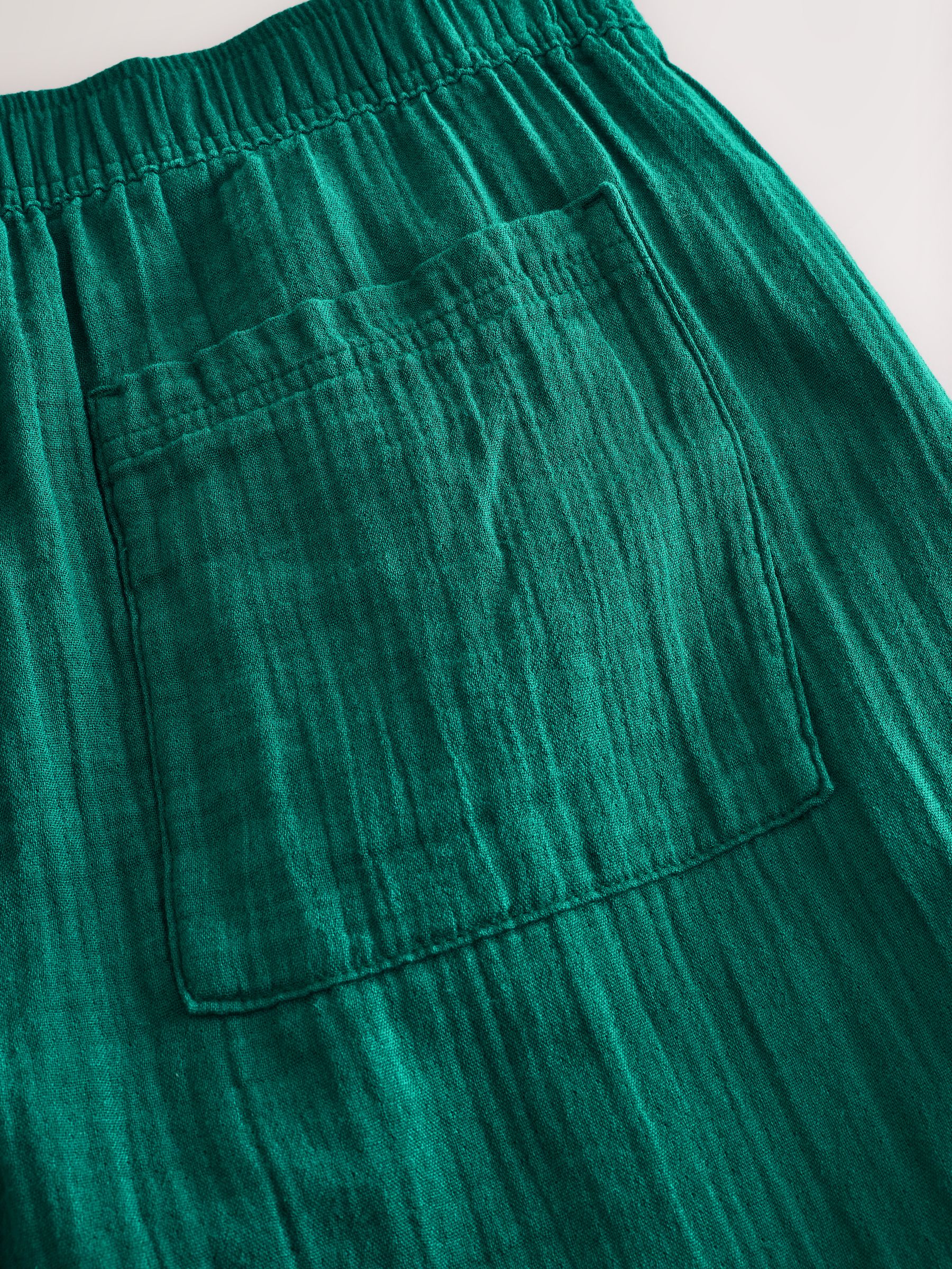 Green 100% Cotton Crinkle Gauze Easy Barrel Trousers - Image 4 of 4
