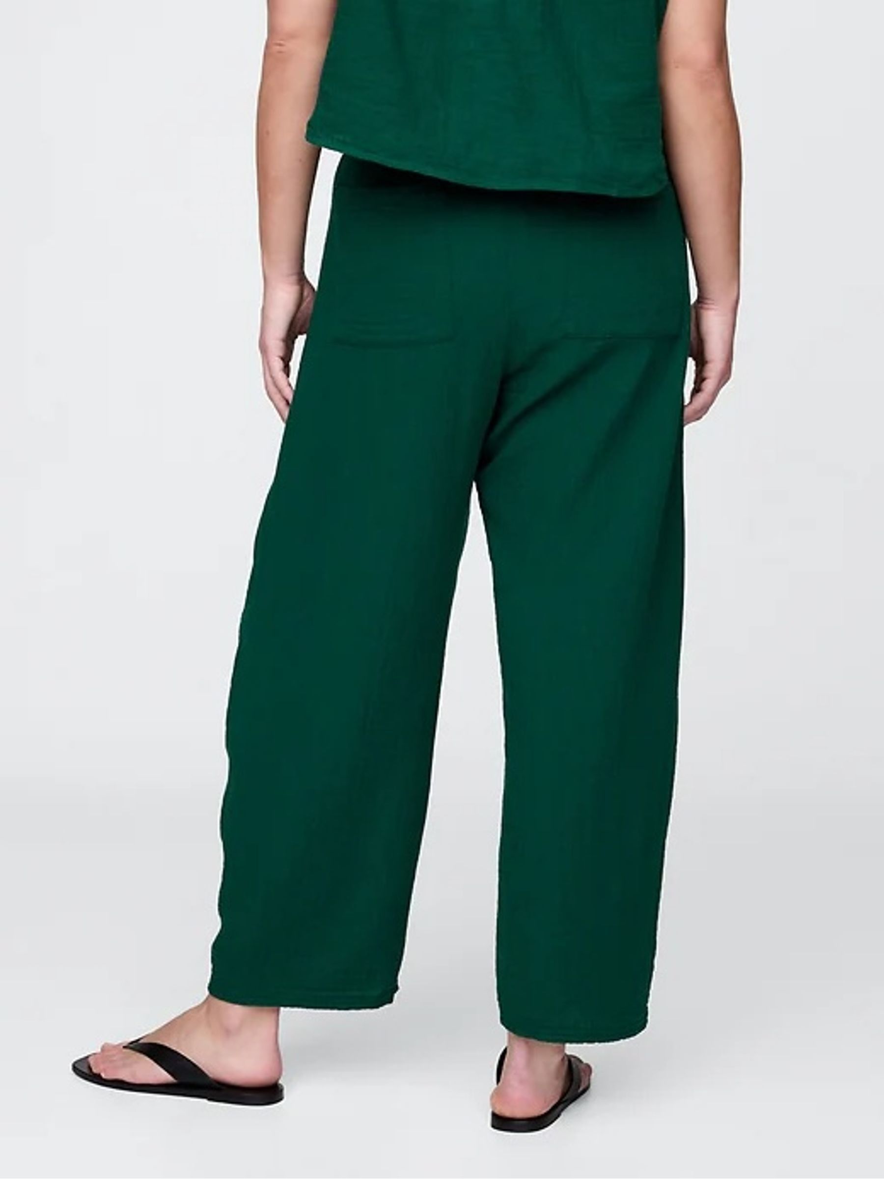 Green 100% Cotton Crinkle Gauze Easy Barrel Trousers - Image 3 of 12
