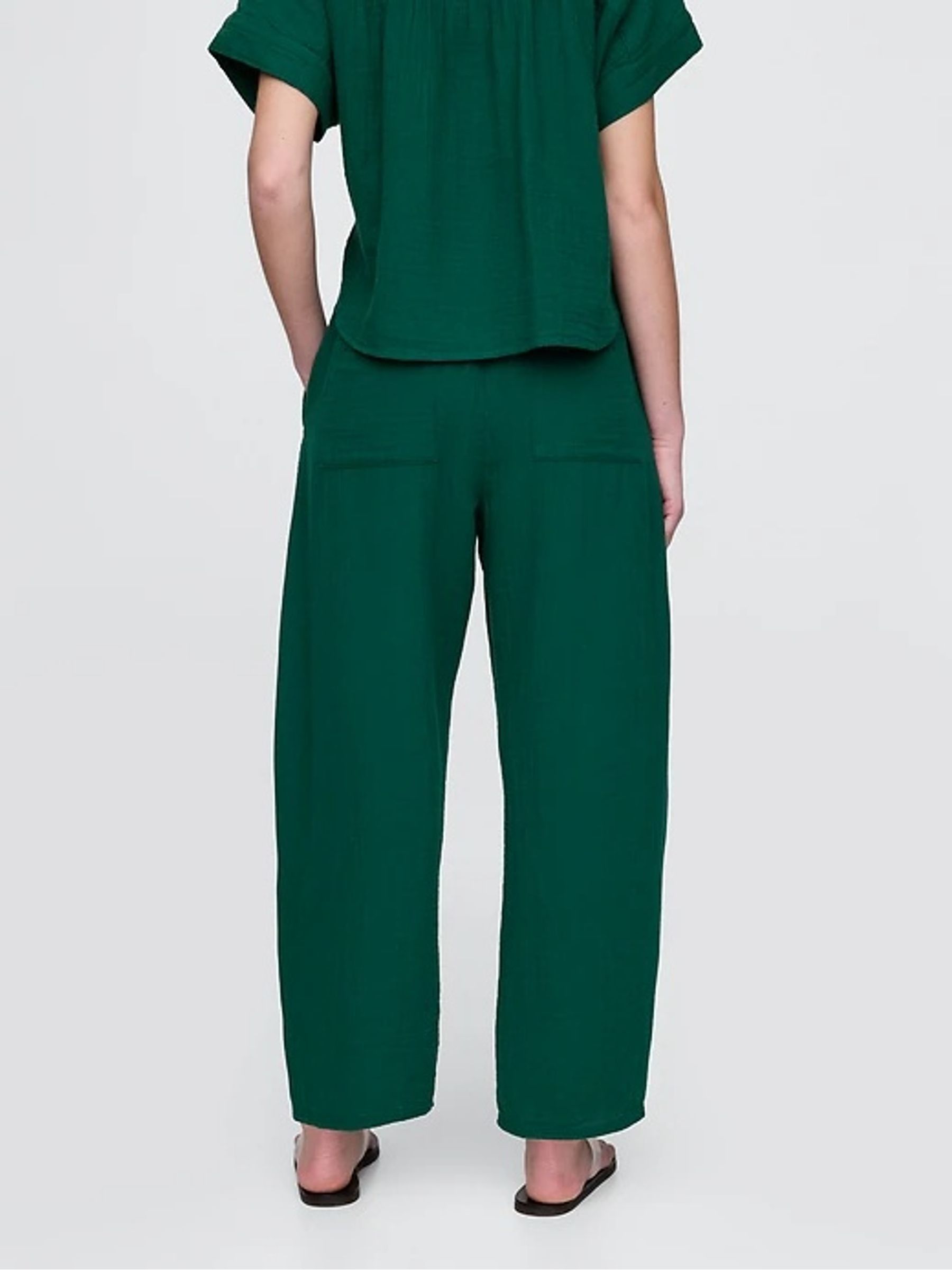 Green 100% Cotton Crinkle Gauze Easy Barrel Trousers - Image 6 of 12