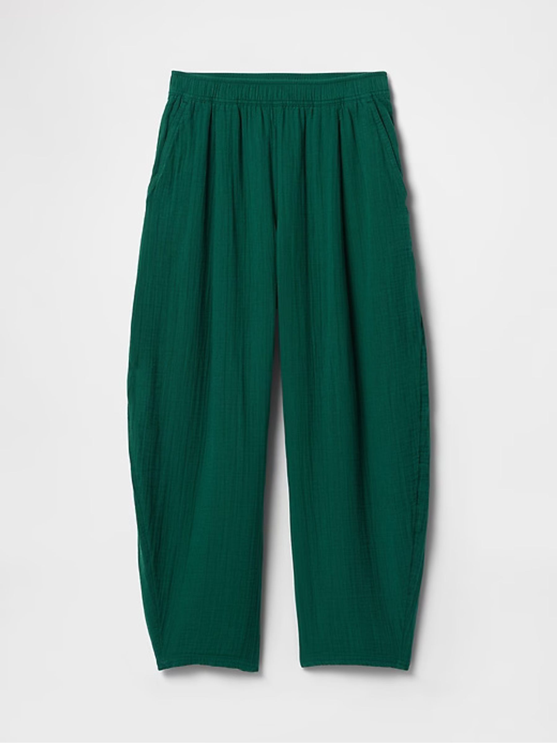 Green 100% Cotton Crinkle Gauze Easy Barrel Trousers - Image 8 of 12