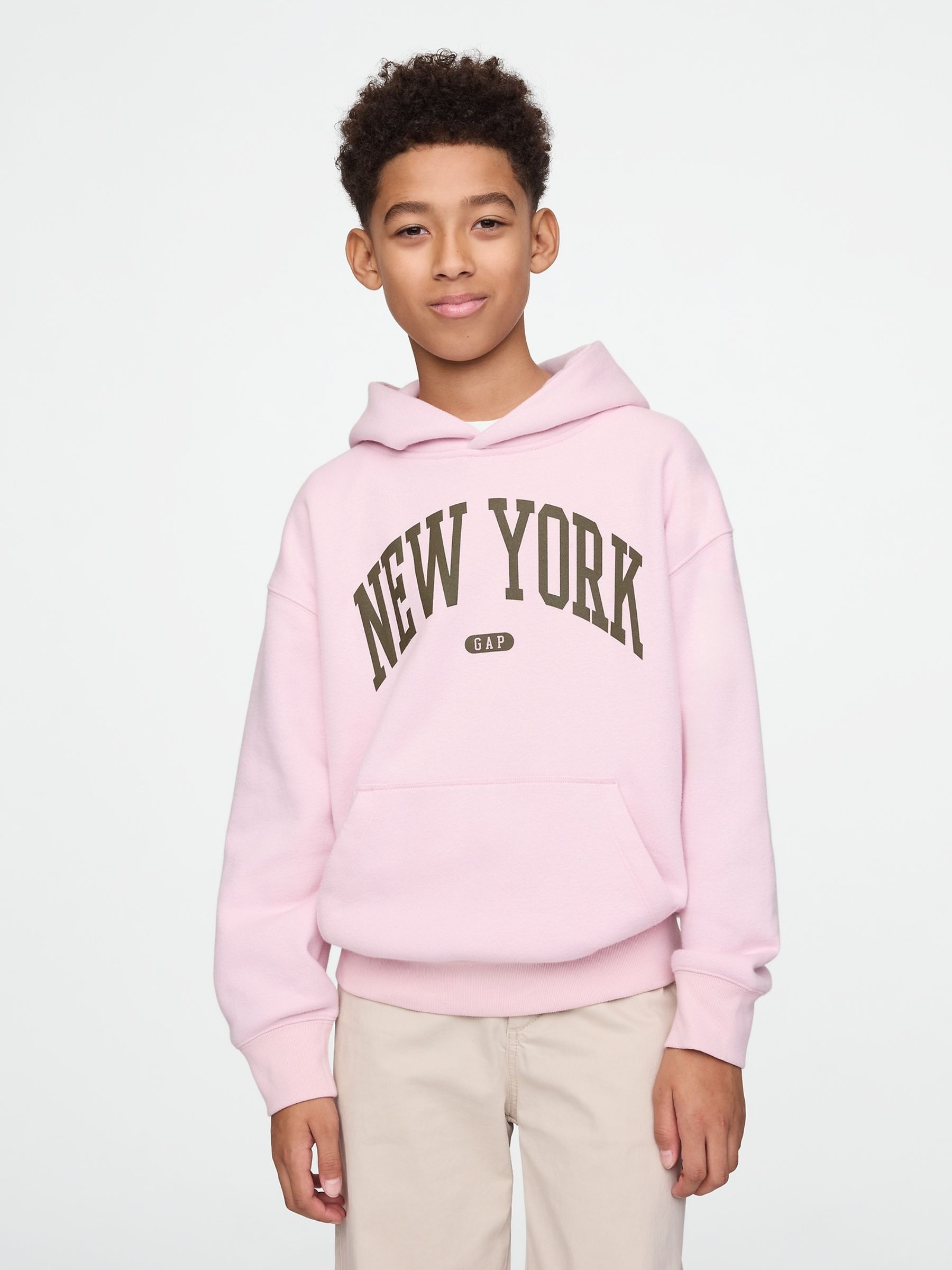 Pink New York Vintage Fleece-Lined Hoodie (4-13yrs) - Image 1 of 4