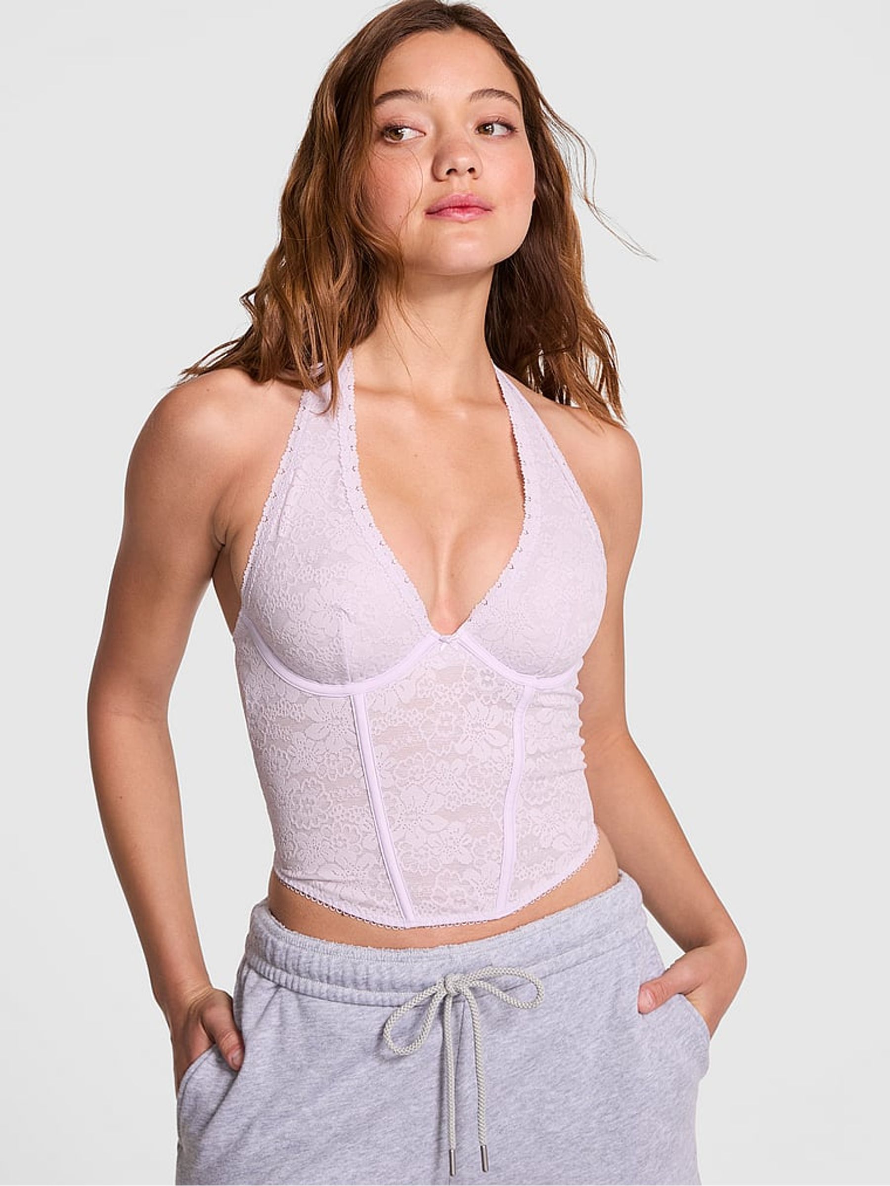 Purple Whisper Lace Halter Corset - Image 1 of 2