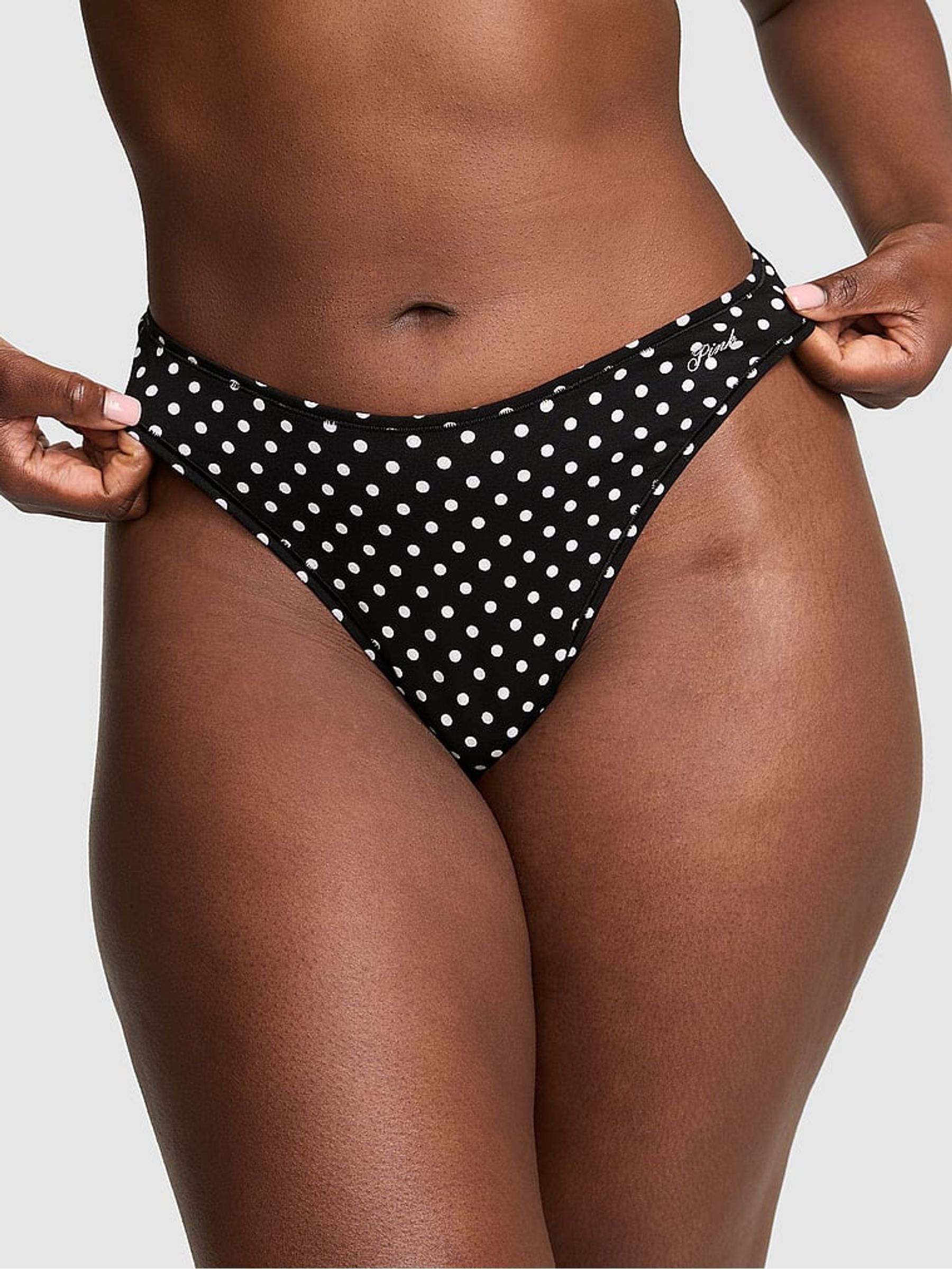 Black Dot Print Thong Cotton Thong Knickers - Image 1 of 3