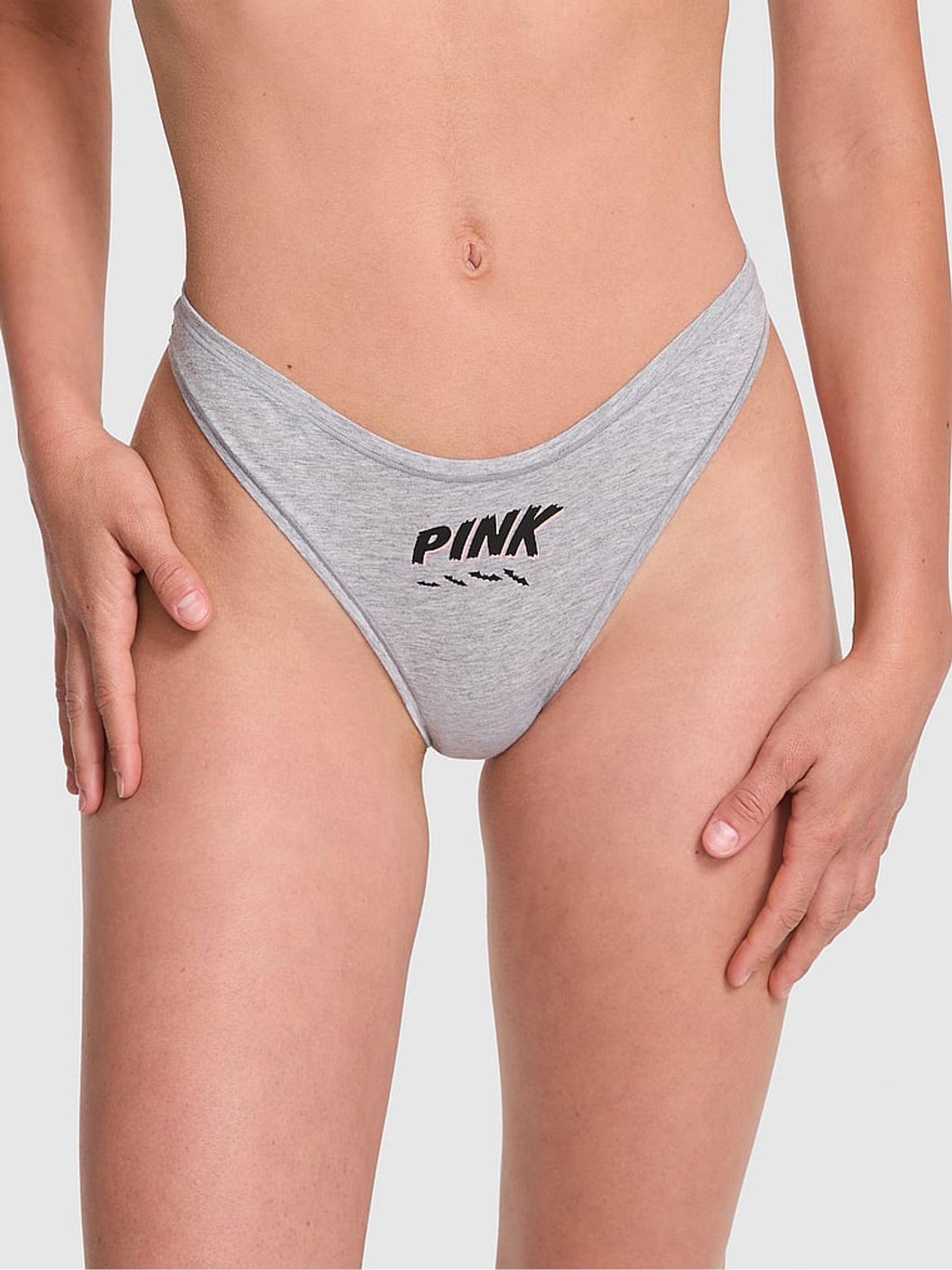 Medium Heather Grey Thong Cotton Thong Knickers - Image 1 of 3