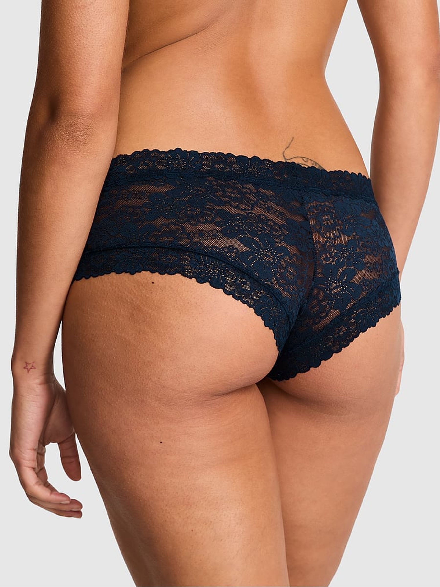 Noir Navy Blue Cheeky Floral Lace Knickers - Image 2 of 3