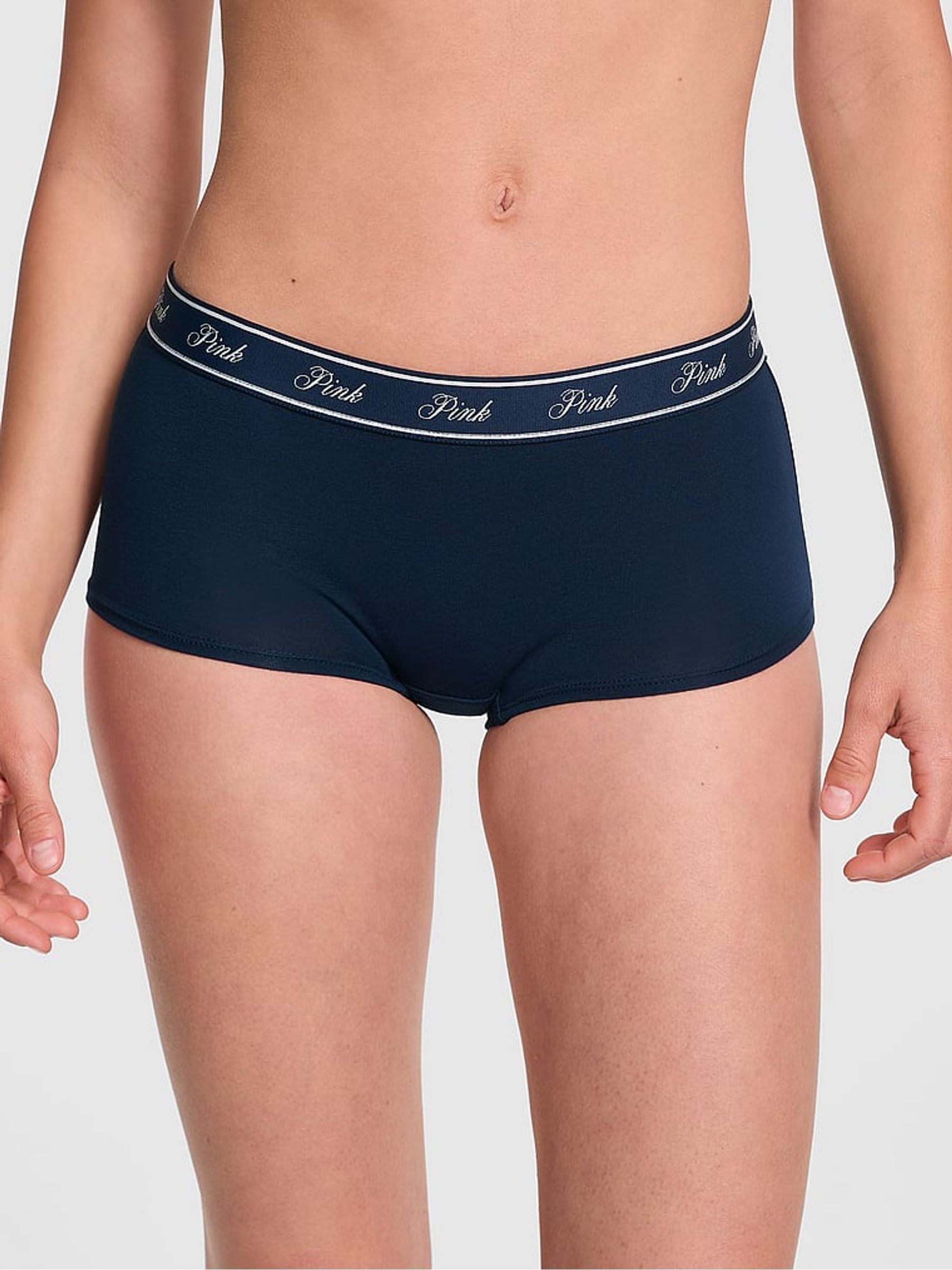 Noir Navy Blue Short Cotton Logo Boyshort Knickers - Image 1 of 3