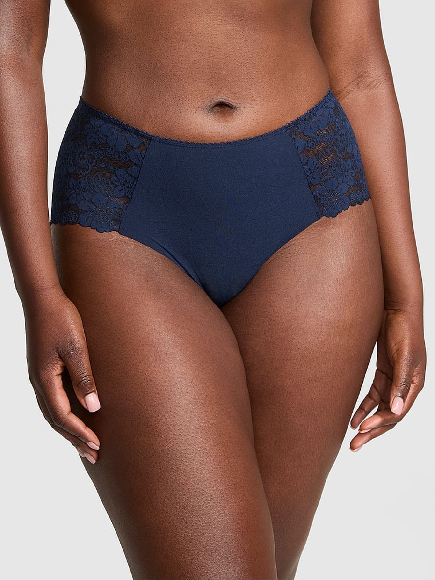 Navy Blue Cheeky No Show Lace Trim Cheeky Knickers - Image 1 of 3