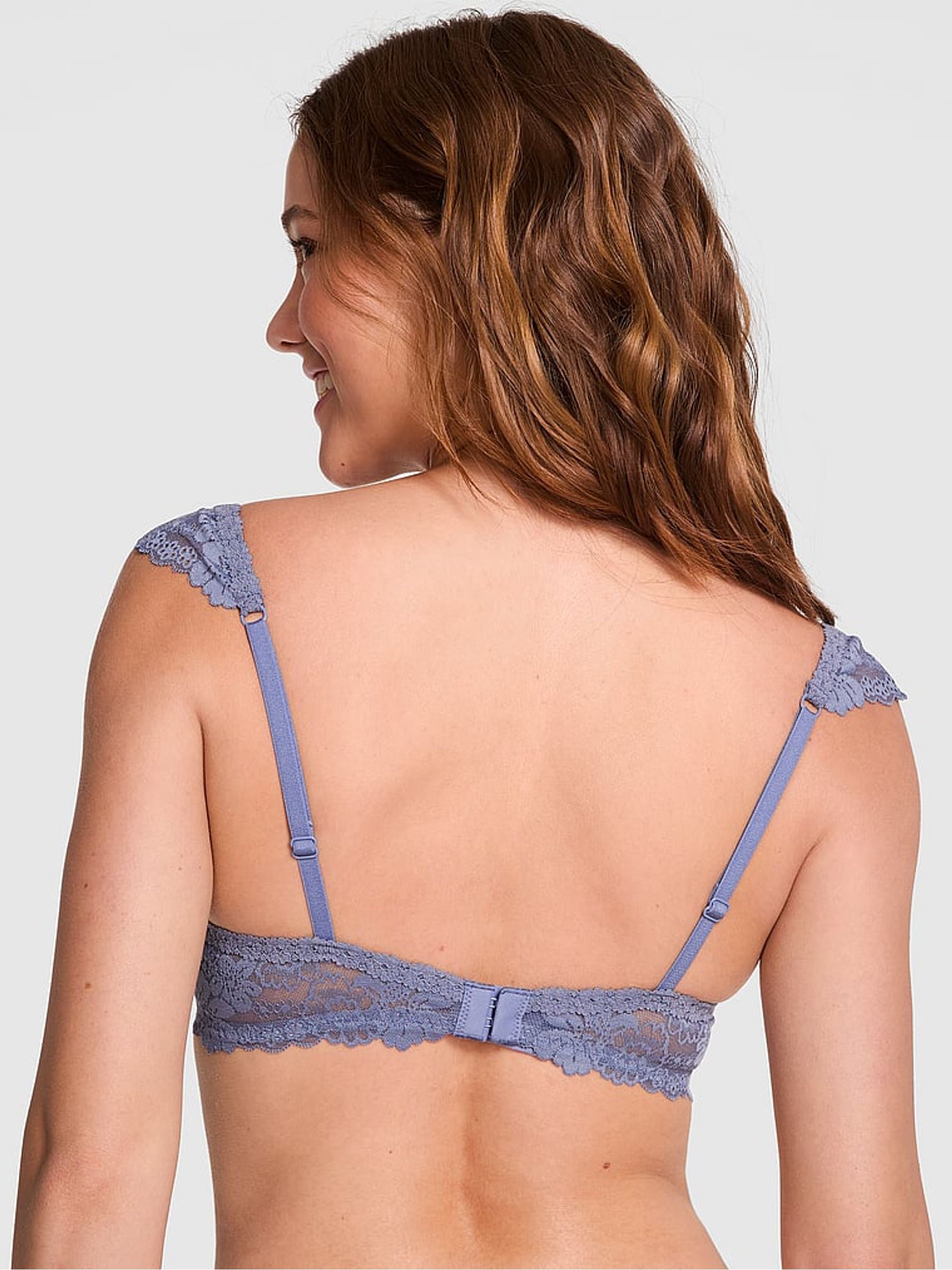 Dusty Iris Blue Push Up Lace Flutter Sleeve Bra - Image 2 of 3