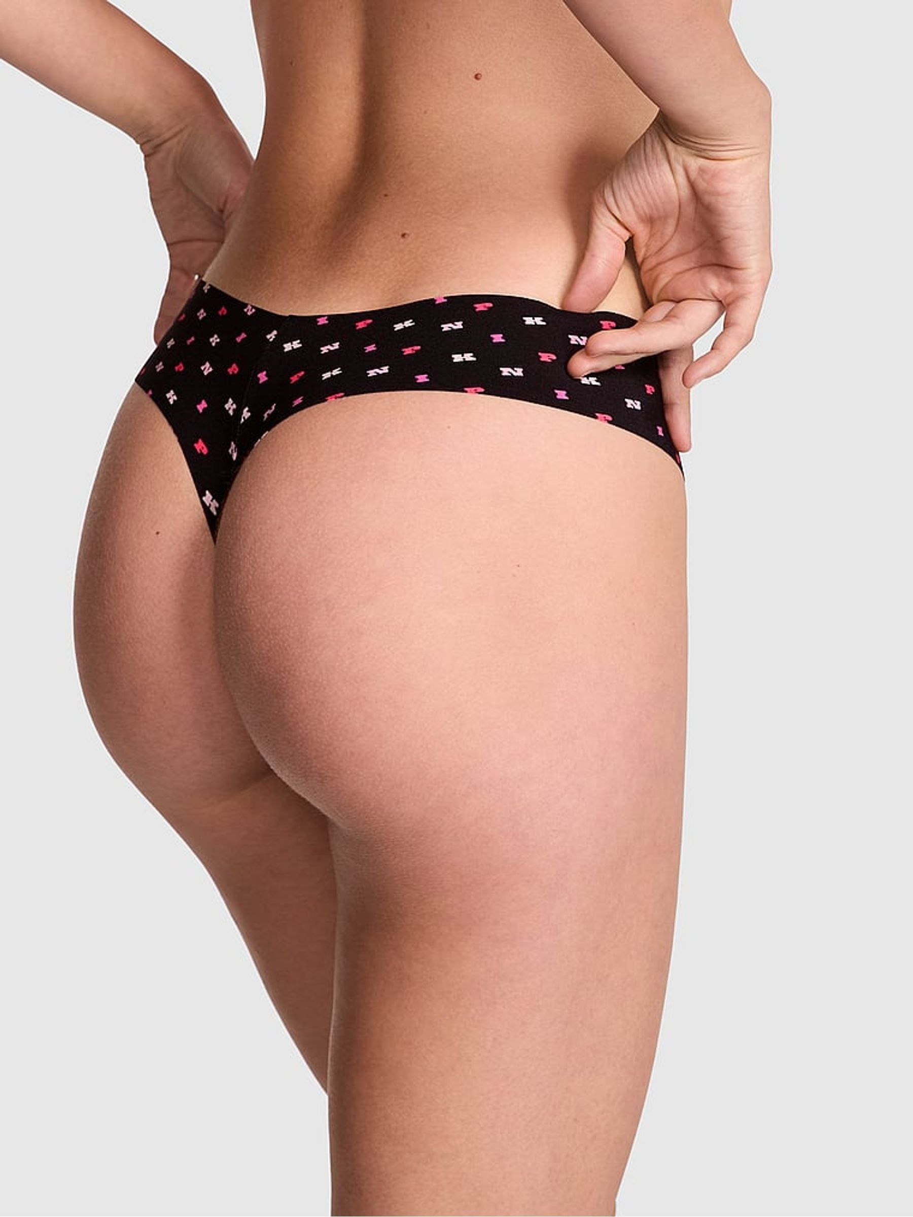 Black Pink Print Thong No Show Cheeky Knickers - Image 2 of 3