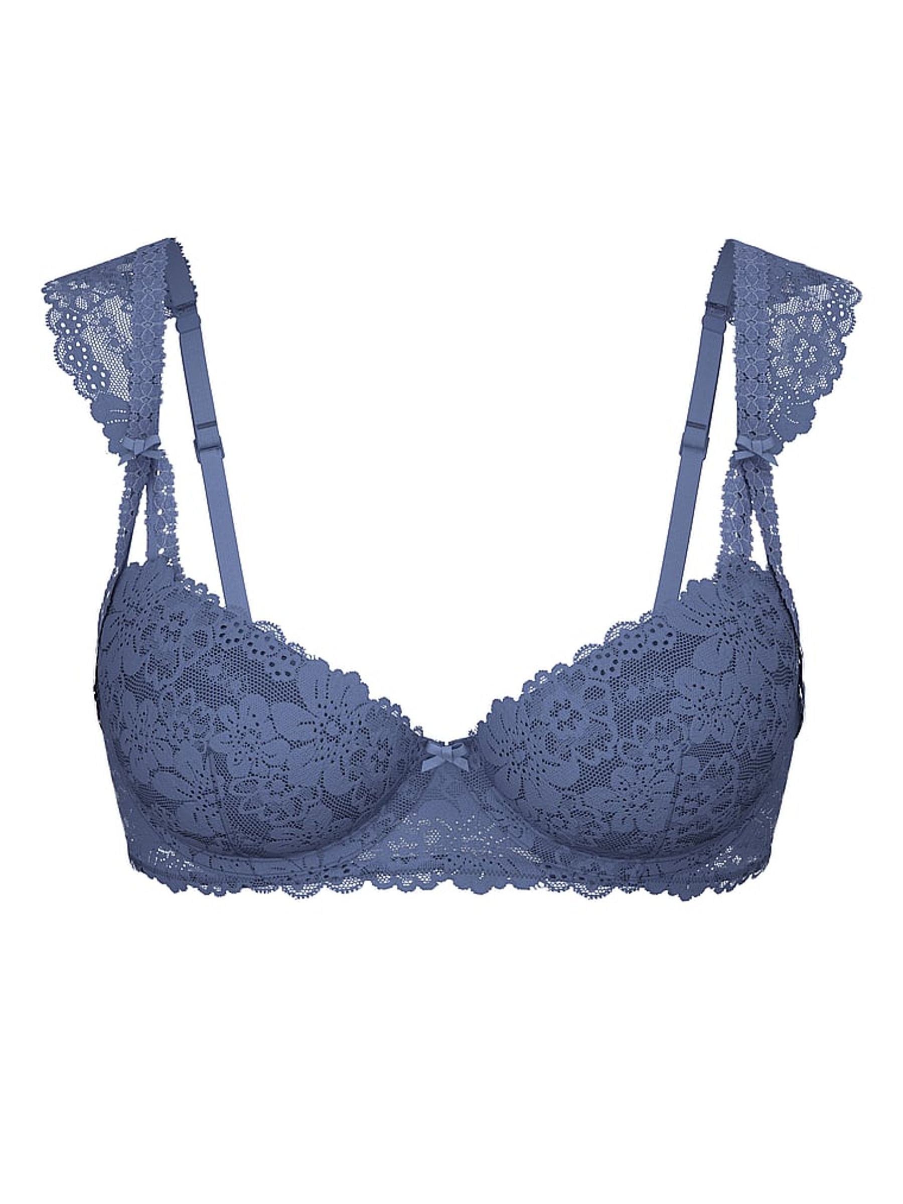 Dusty Iris Blue Lightly Lined Balcony Lace Flutter Sleeve Bra - Image 1 of 2