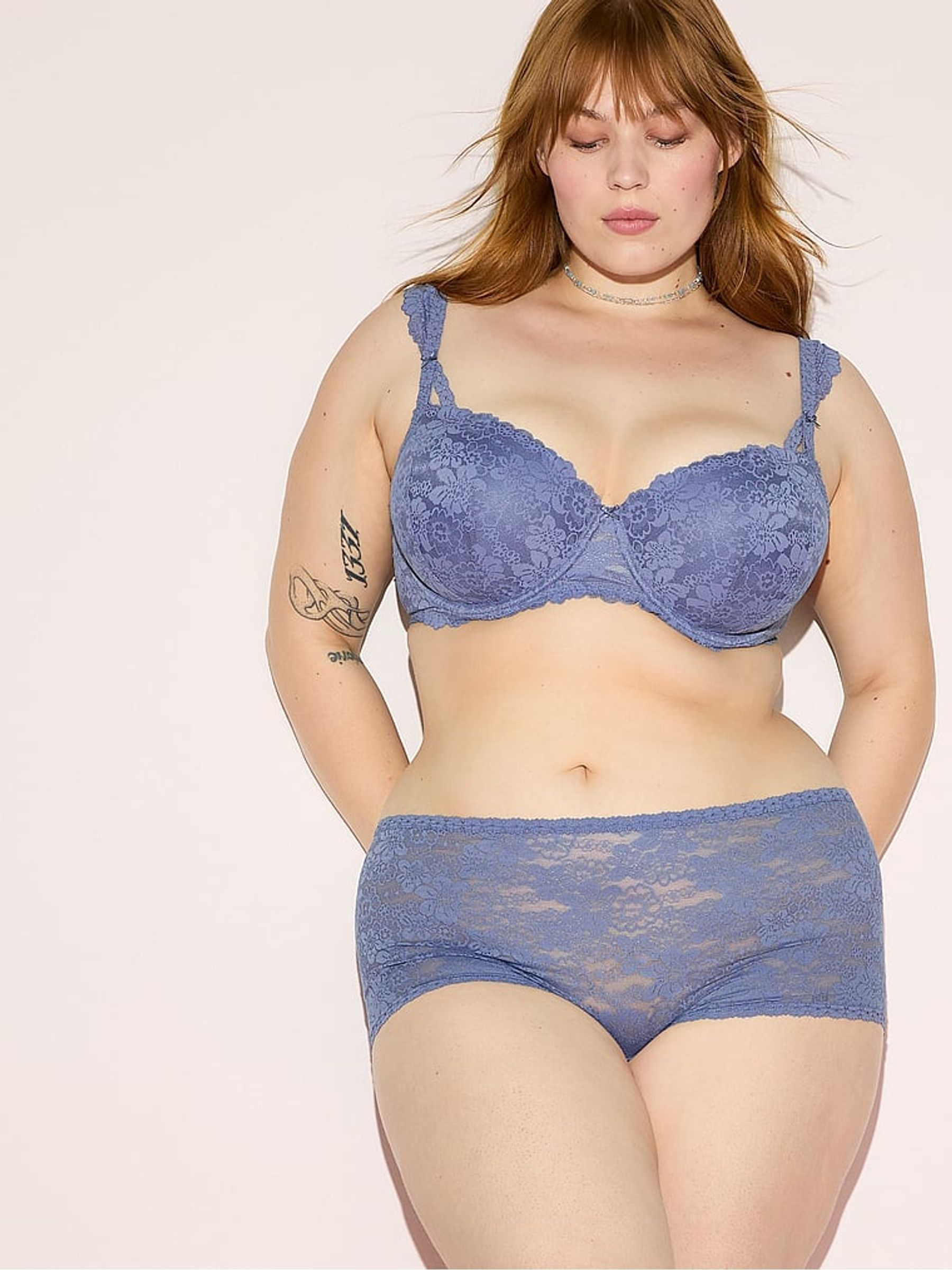 Dusty Iris Blue Lightly Lined Balcony Lace Flutter Sleeve Bra - Image 3 of 3
