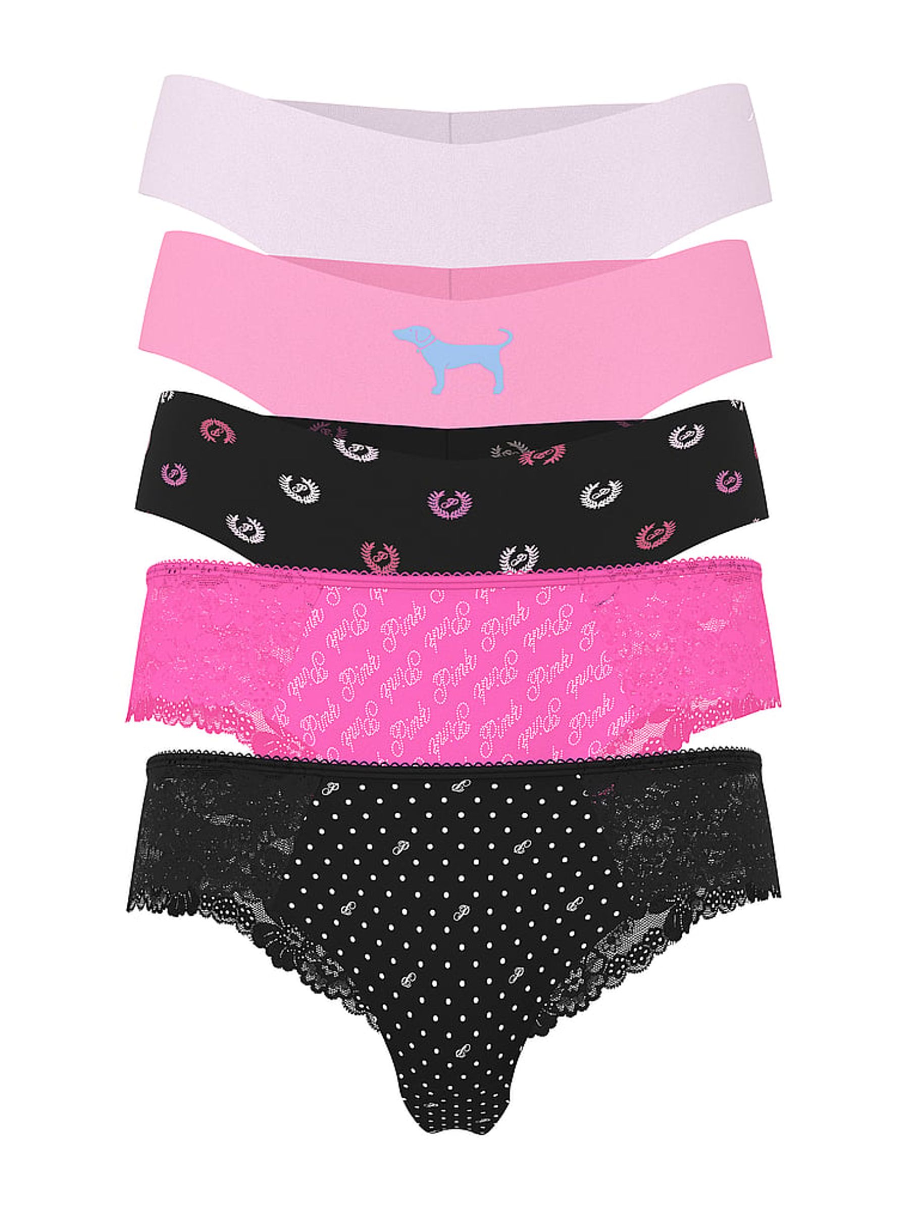 Black/Pink/Pink/Pink/Black Thong 5 Pack Knickers - Image 1 of 2