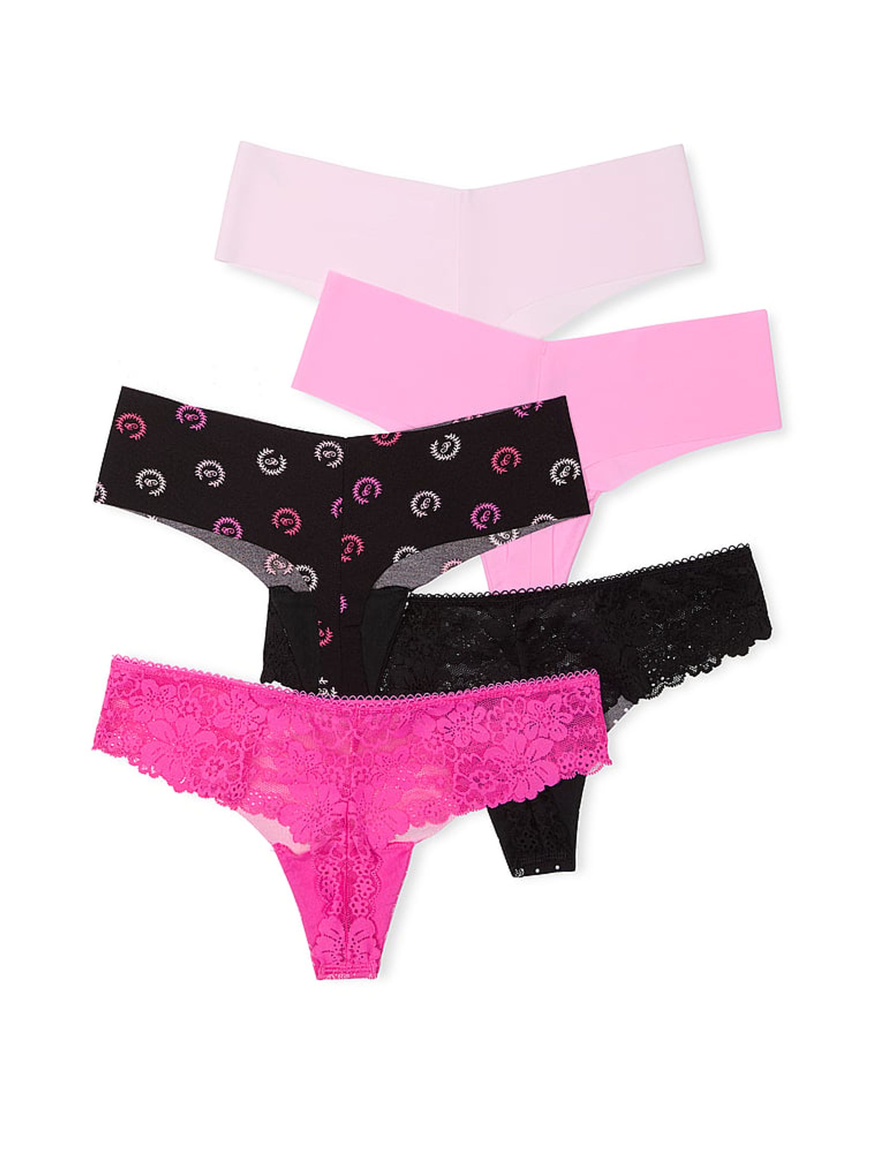 Black/Pink/Pink/Pink/Black Thong 5 Pack Knickers - Image 2 of 2