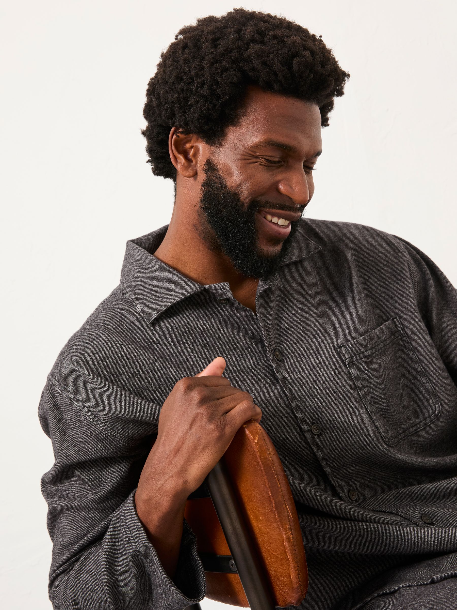 Charcoal Grey Brushed Twill Pyjama Shirt - Image 3 of 5