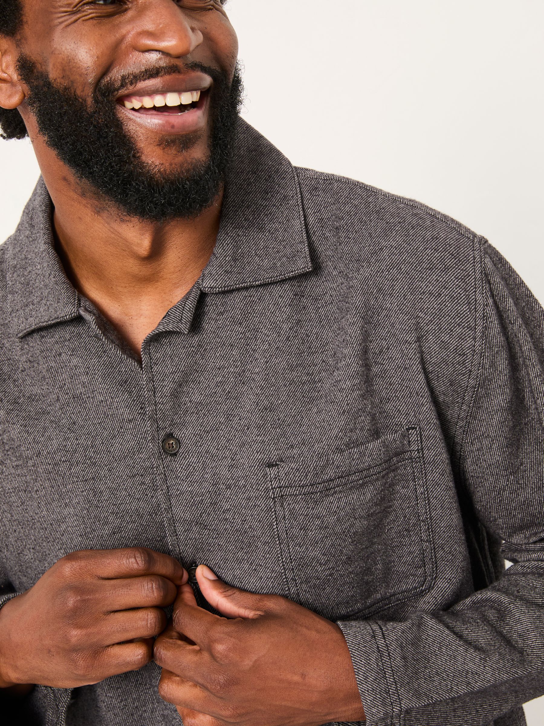 Charcoal Grey Brushed Twill Pyjama Shirt - Image 4 of 5