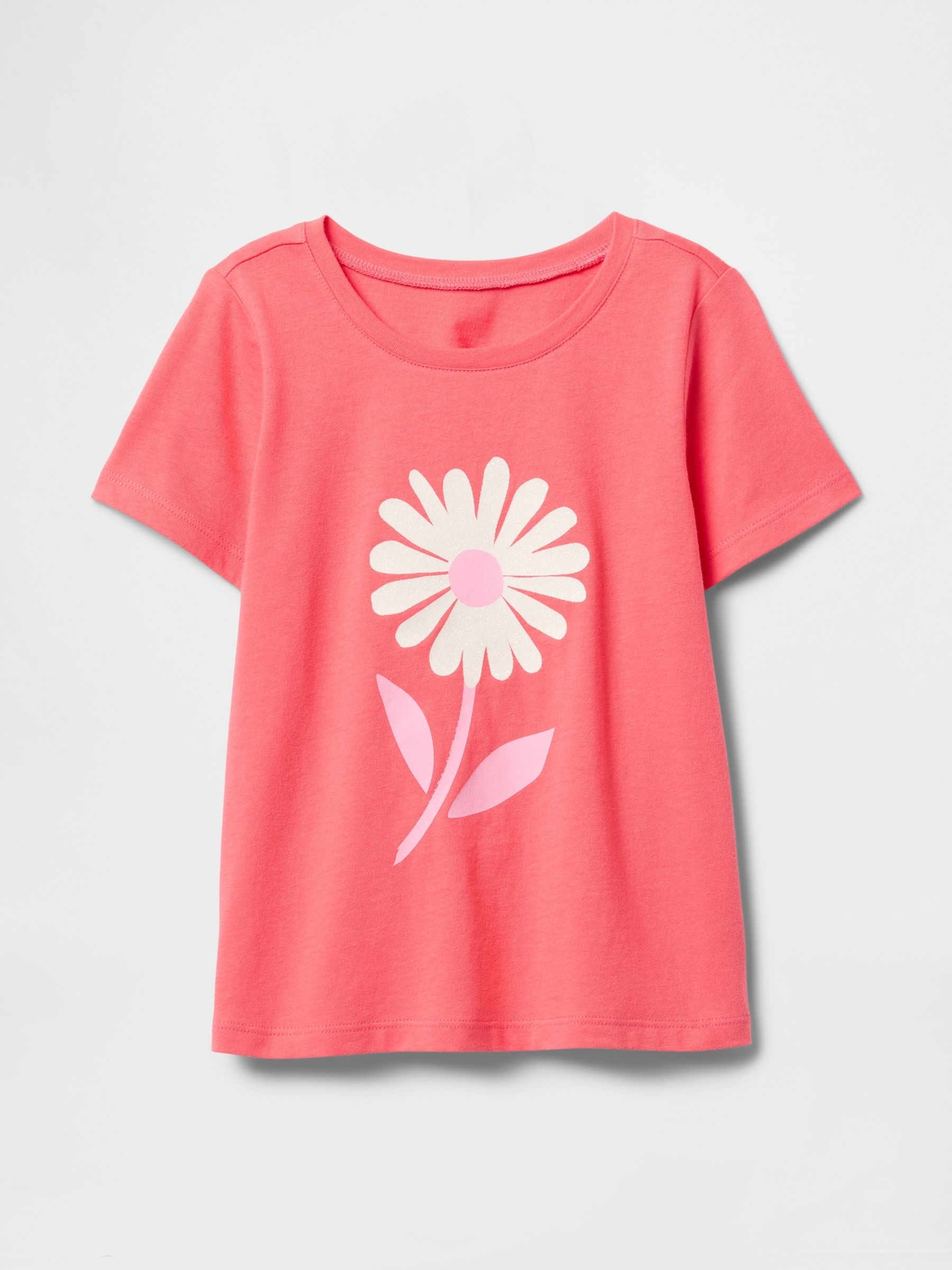 Coral Pink Daisy Short Sleeve Crew Neck Graphic T-Shirt (6mths-5yrs) - Image 1 of 3