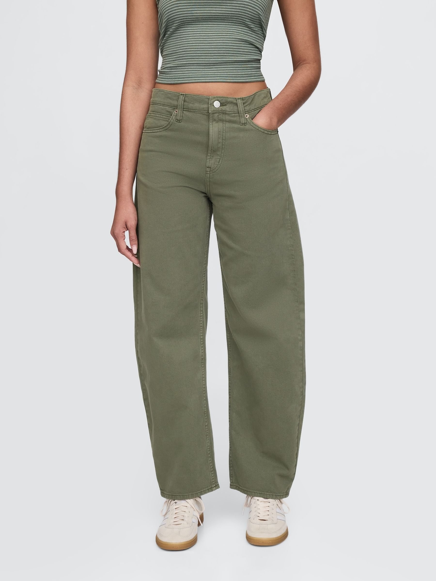 Green High Waisted Barrel Jeans - Image 1 of 8