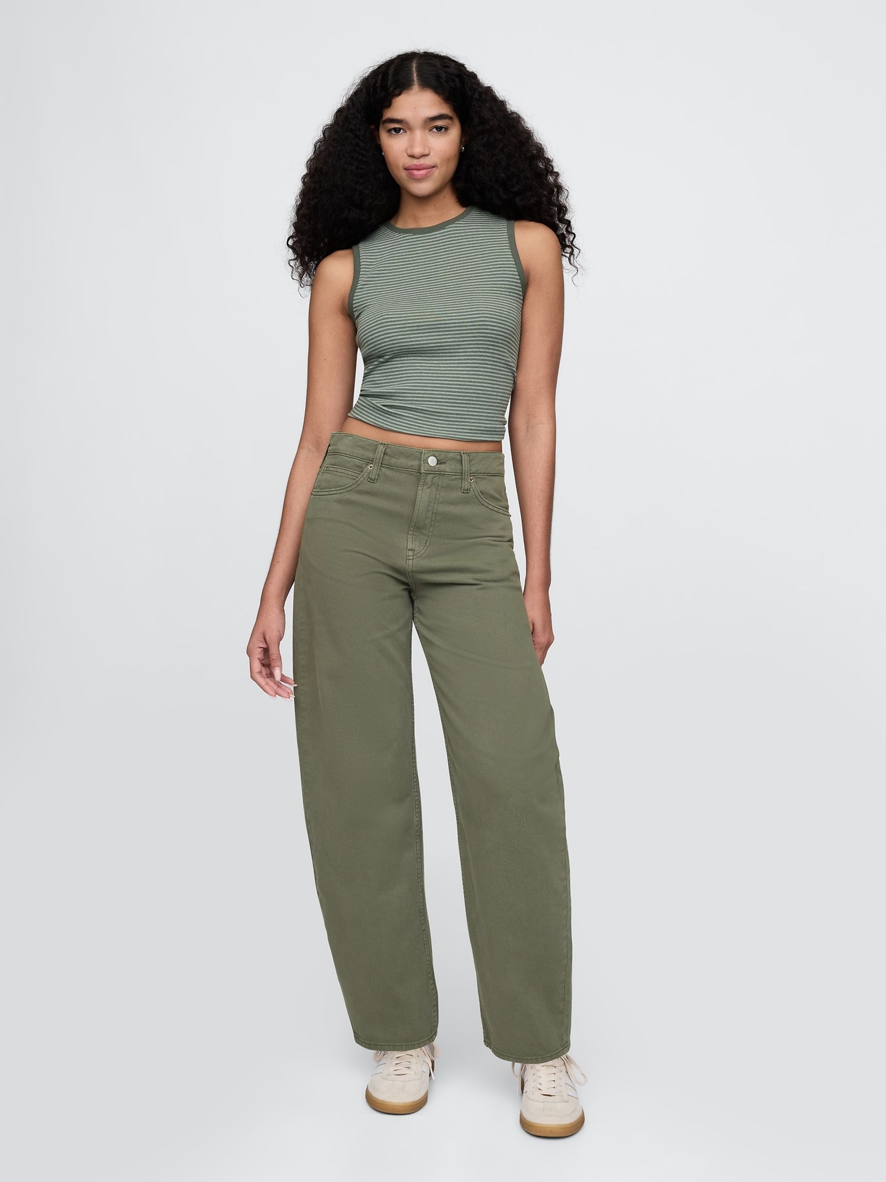 Green High Waisted Barrel Jeans - Image 4 of 8