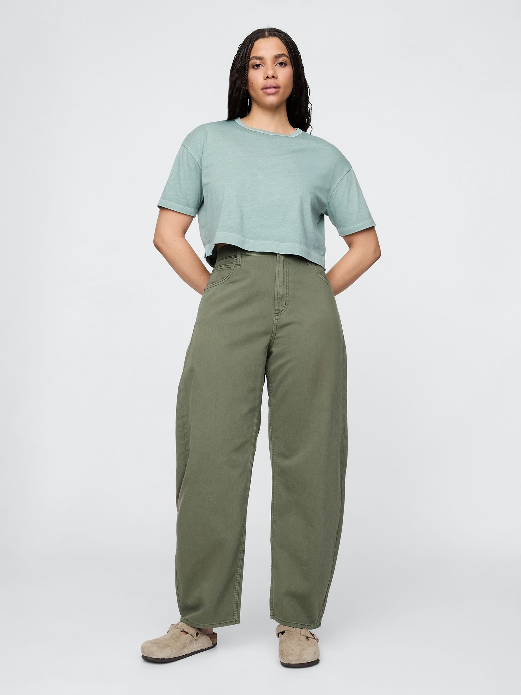 Green High Waisted Barrel Jeans - Image 5 of 8
