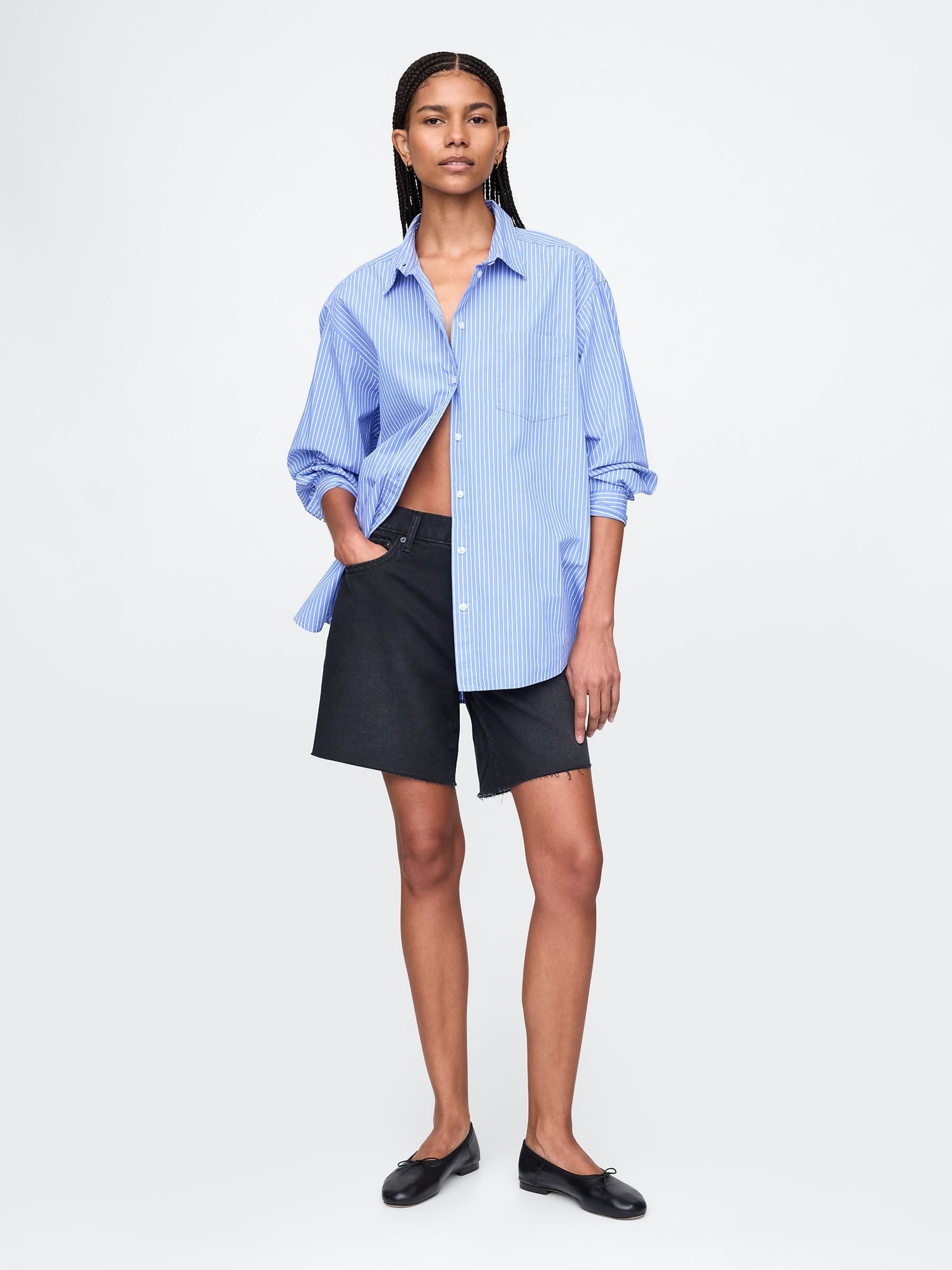 Black Mid Rise 90s Loose Denim Bermuda Shorts - Image 4 of 5
