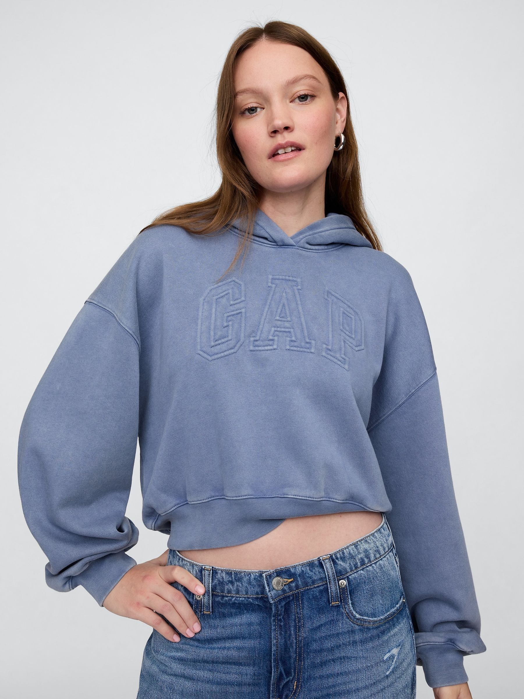 Blue Vintage Soft Fleece-Lined Cropped Logo Hoodie Gap